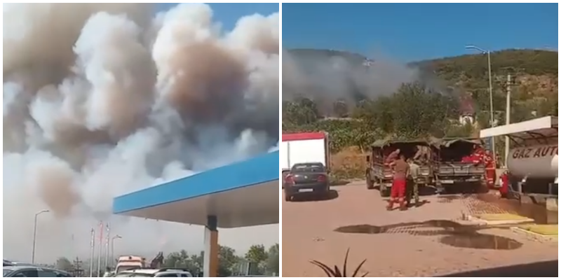 Zjarri i madh në Poliçan rrezikon banesat, tymi ka mbuluar gjithçka