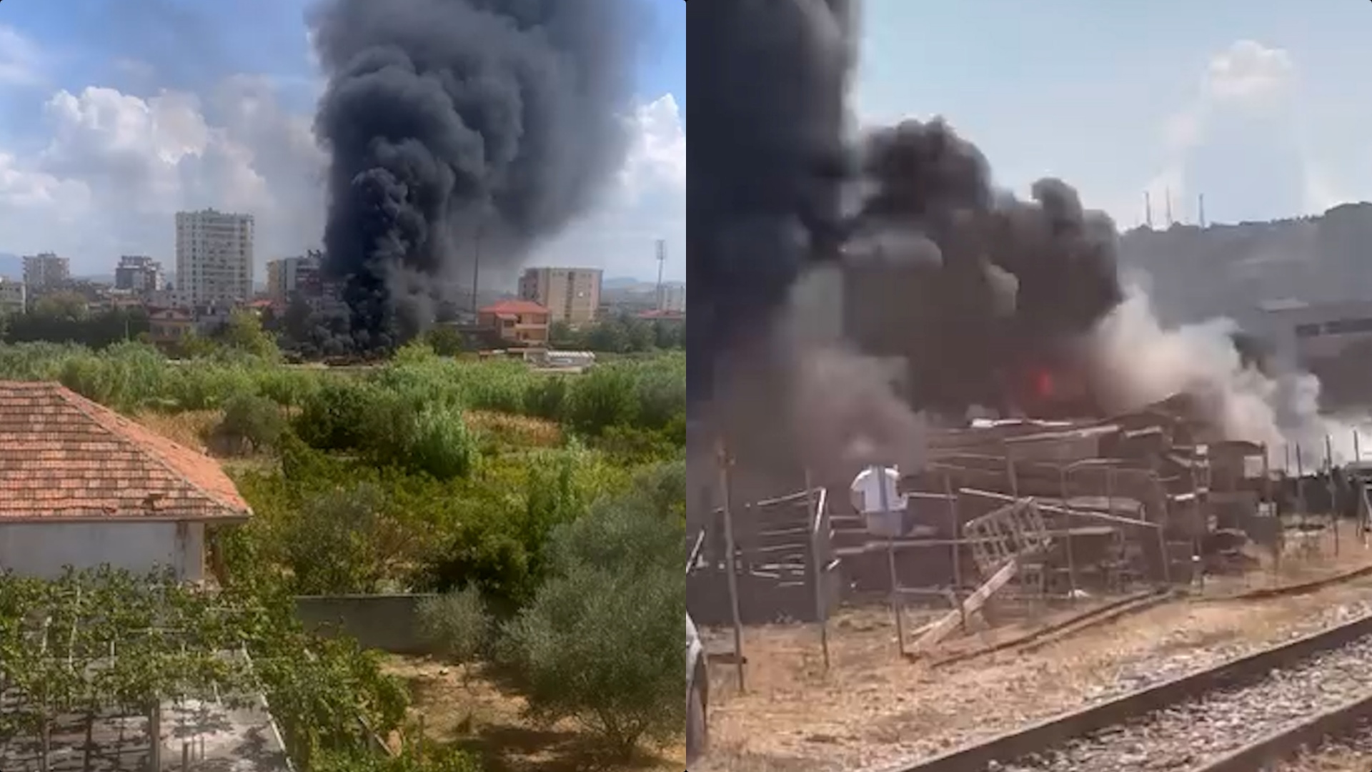 Digjen shinat e trenit në Fier, tymi mbulon zonën