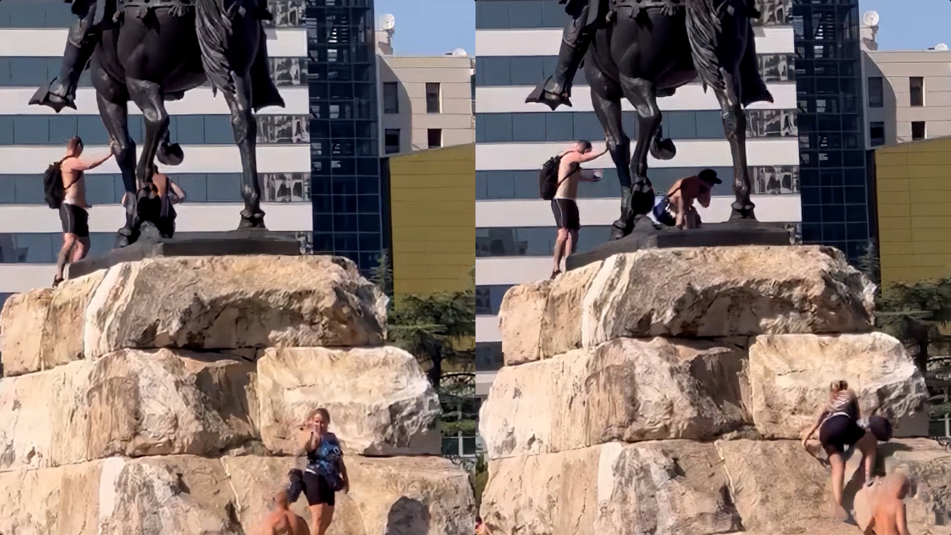 Turistët përdhosin bustin e Heroit Kombëtar në Tiranë