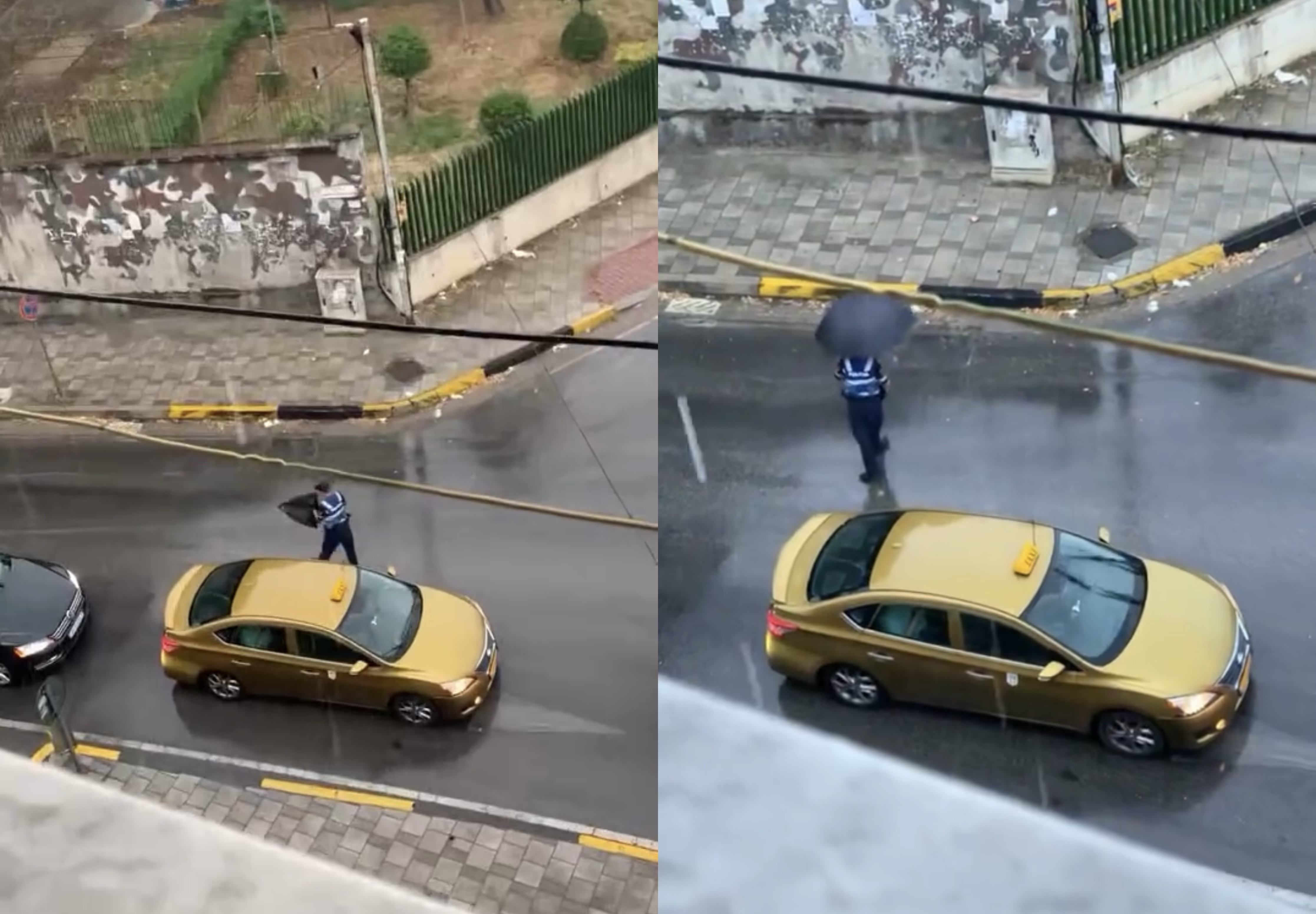 Taksisti i vjen në ndihmë policit: I jep çadrën e tij në mes të stuhisë