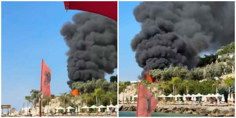 Shkrumbohet nga flakët lokali në plazhin e Vlorës, tymi i zi mbulon gjithçka