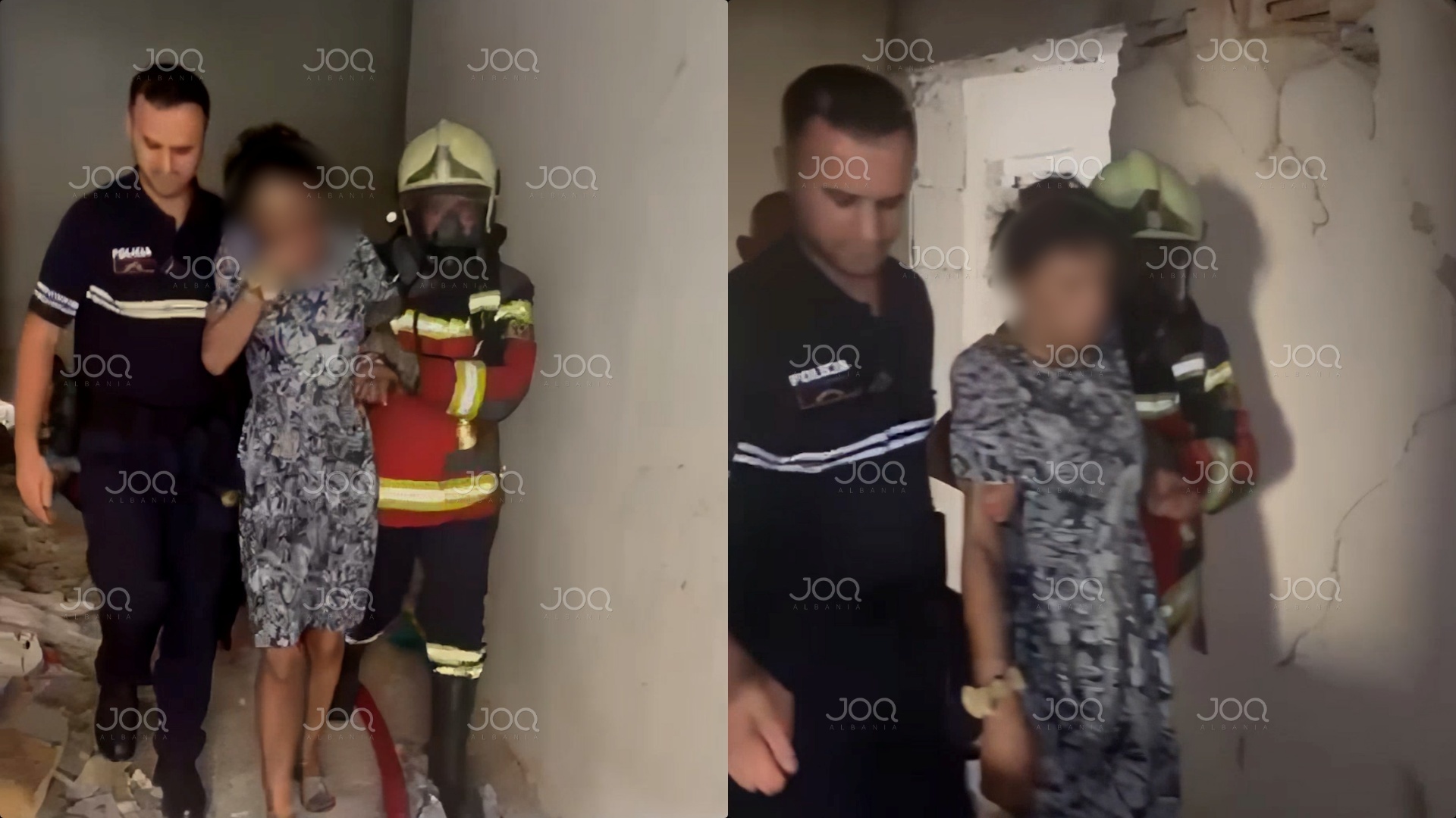 Polici dhe zjarrfikësi shpëtojnë zonjën nga flakët në pallatit e braktisur