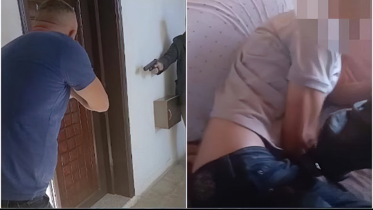 Shkuan për ta arrestuar  i riu i drejton armën gati për qitje efektivëve
