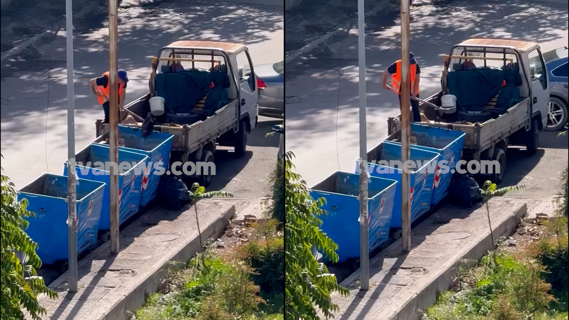 Punonjës i pastrimit mbush koshat e plehrave me dhe’