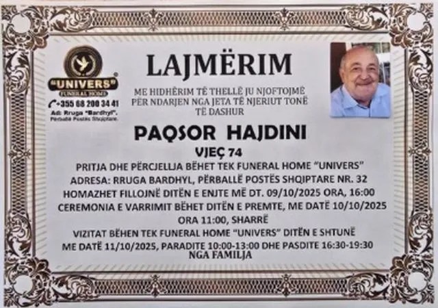 Ndahet nga jeta Paqësor Hajdini