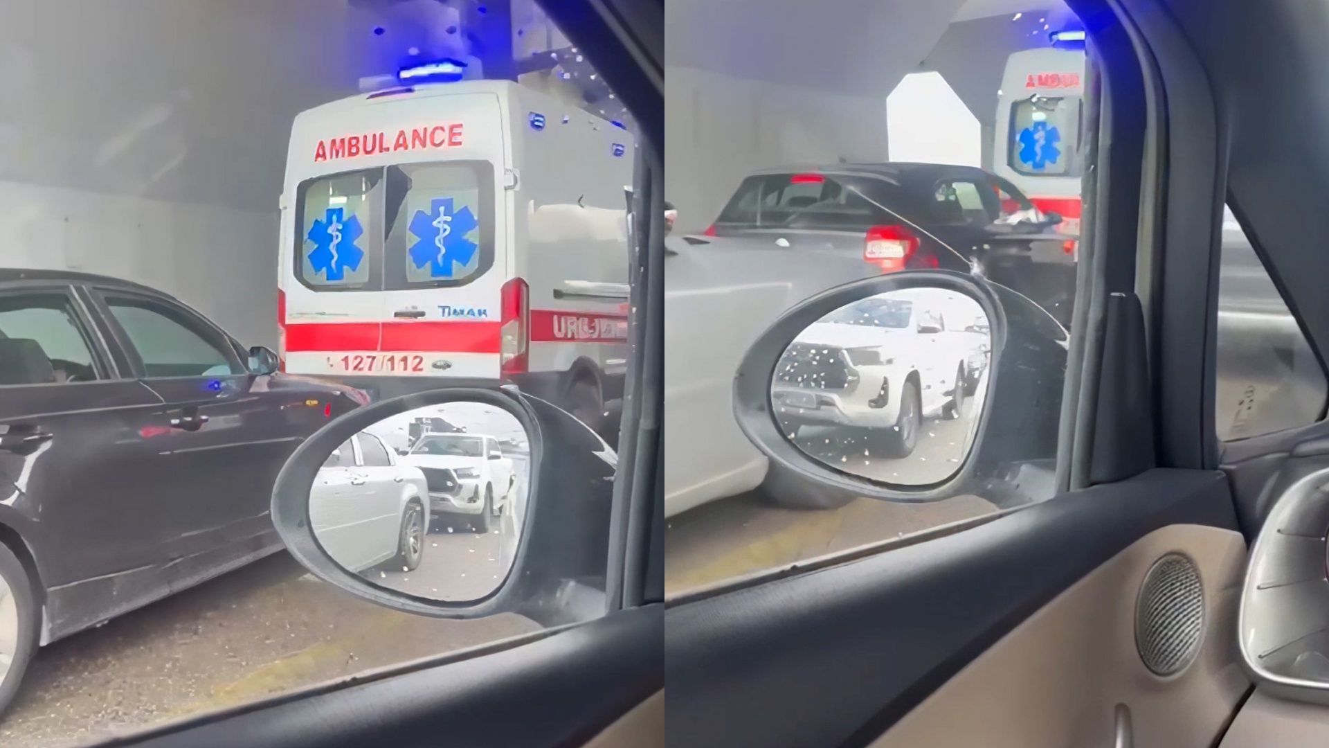 Shoferët shmangin trafikun duke ndjekur pas ambulancën