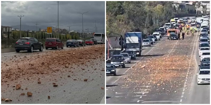Autostrada u bllokua nga çakulli/ Shoferi gjobitet me 2 mln lekë, i hiqet patenta dhe leja e qarkullimit