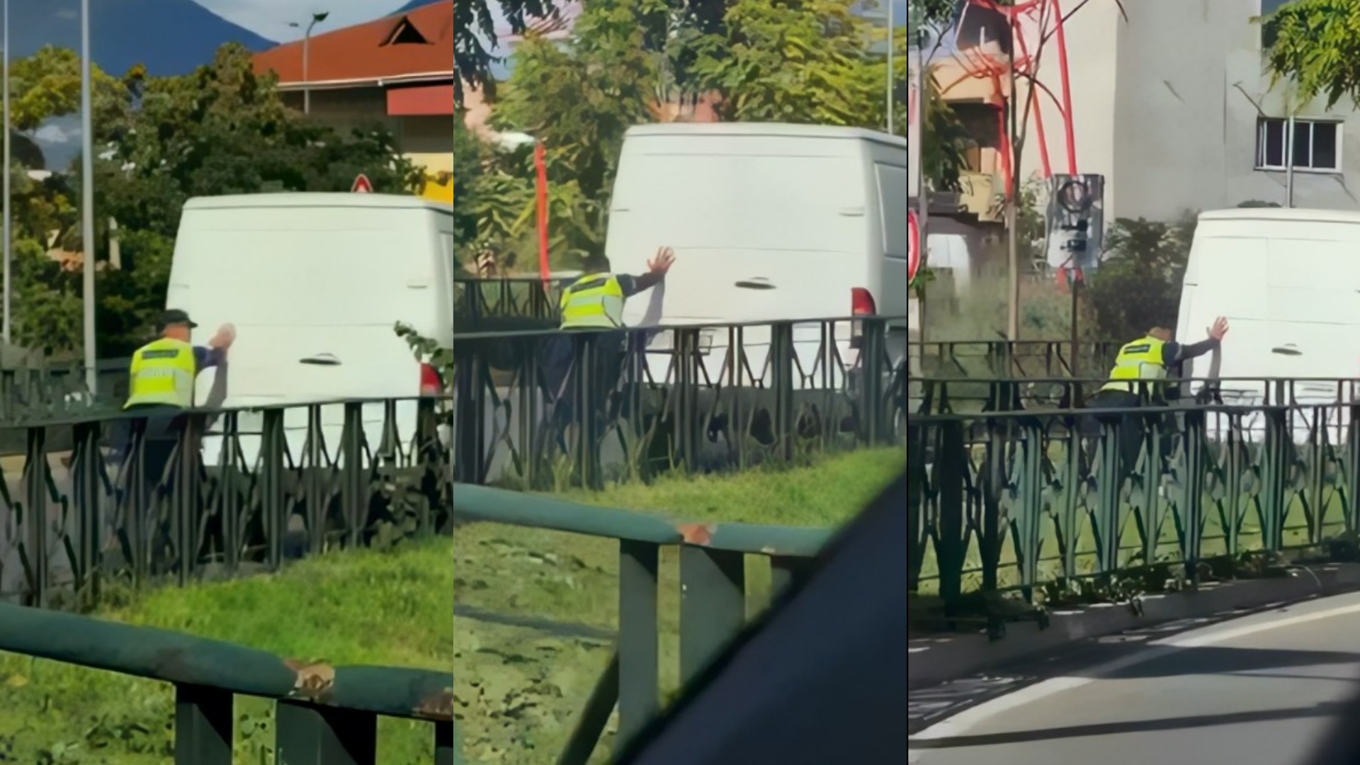 Polic rrugor në Tiranë ndihmon qytetarin, shtyn furgonin e prishur në mes të rrugës