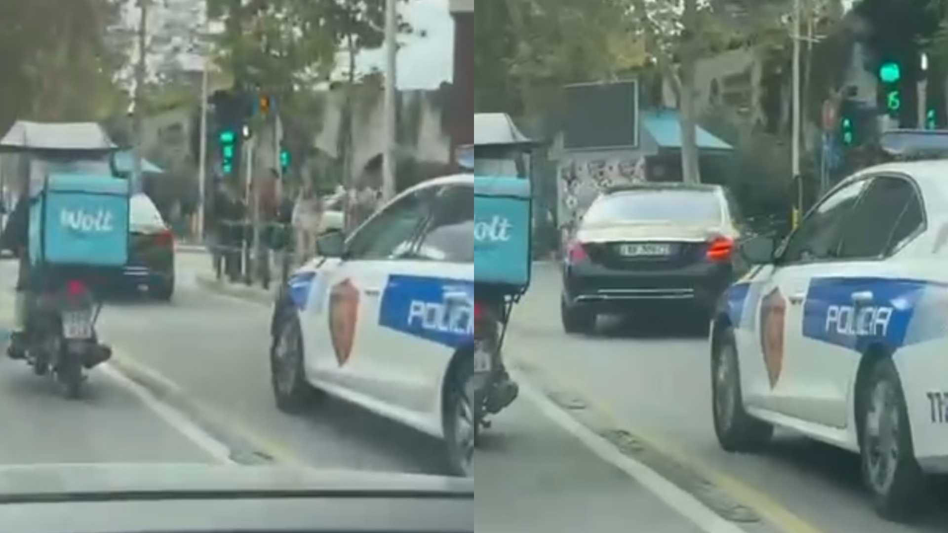 Makina luksoze ecën e qetë në korsinë e emergjencës, policia pas saj mbyll sytë