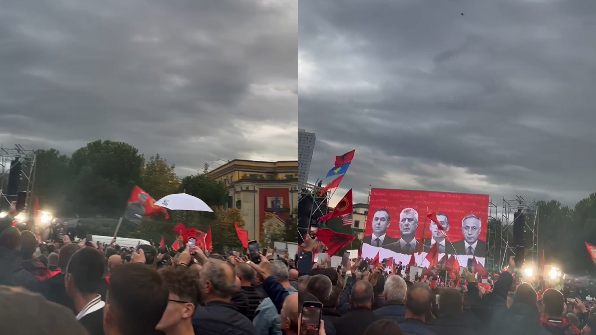 Sheshi Skënderbej i veshur me ngjyrat Kuqezi në mbështetje të UÇK