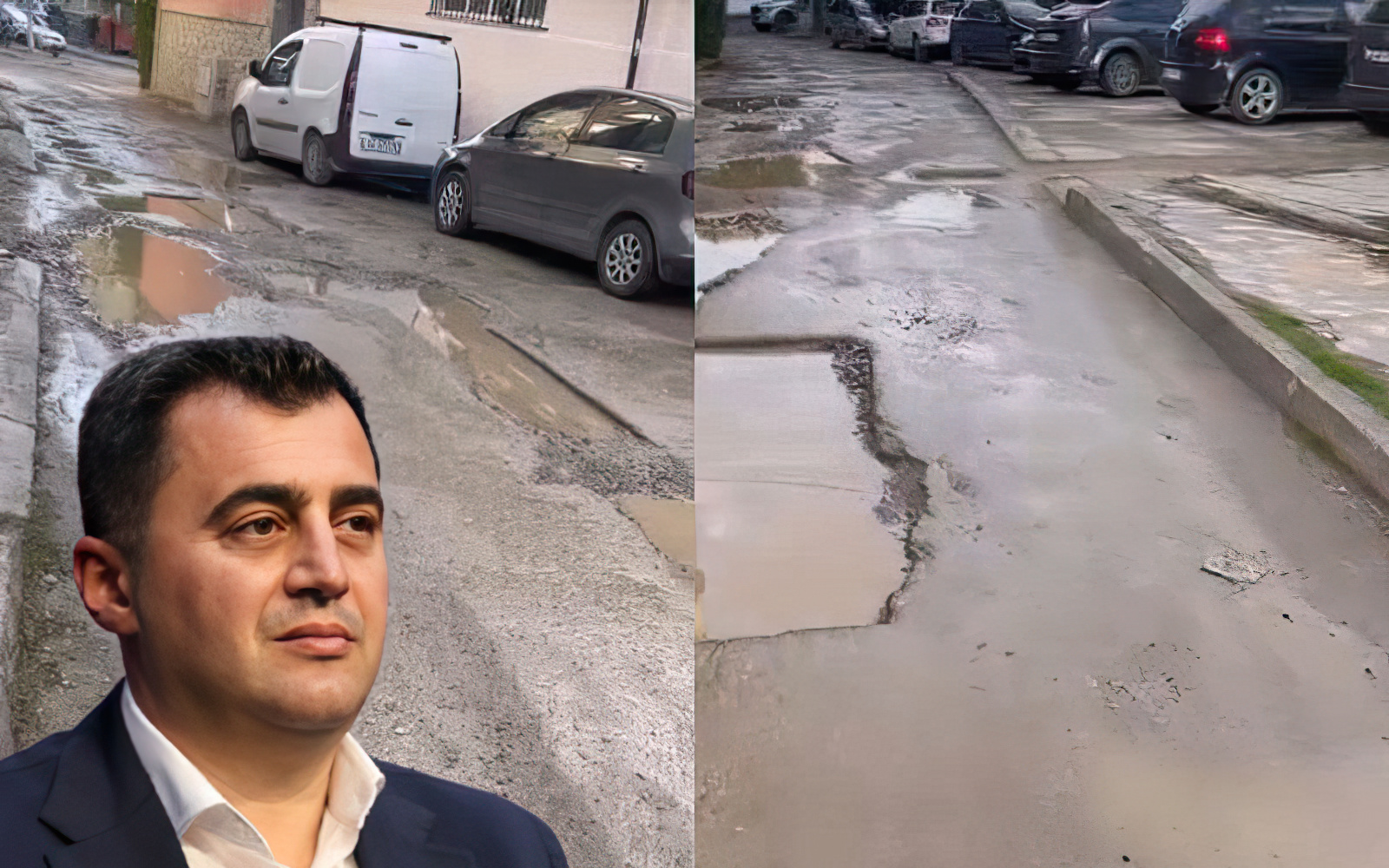 Rrugë me gropa në mes të Elbasanit, qytetarët: Duhet të veshim çizmet