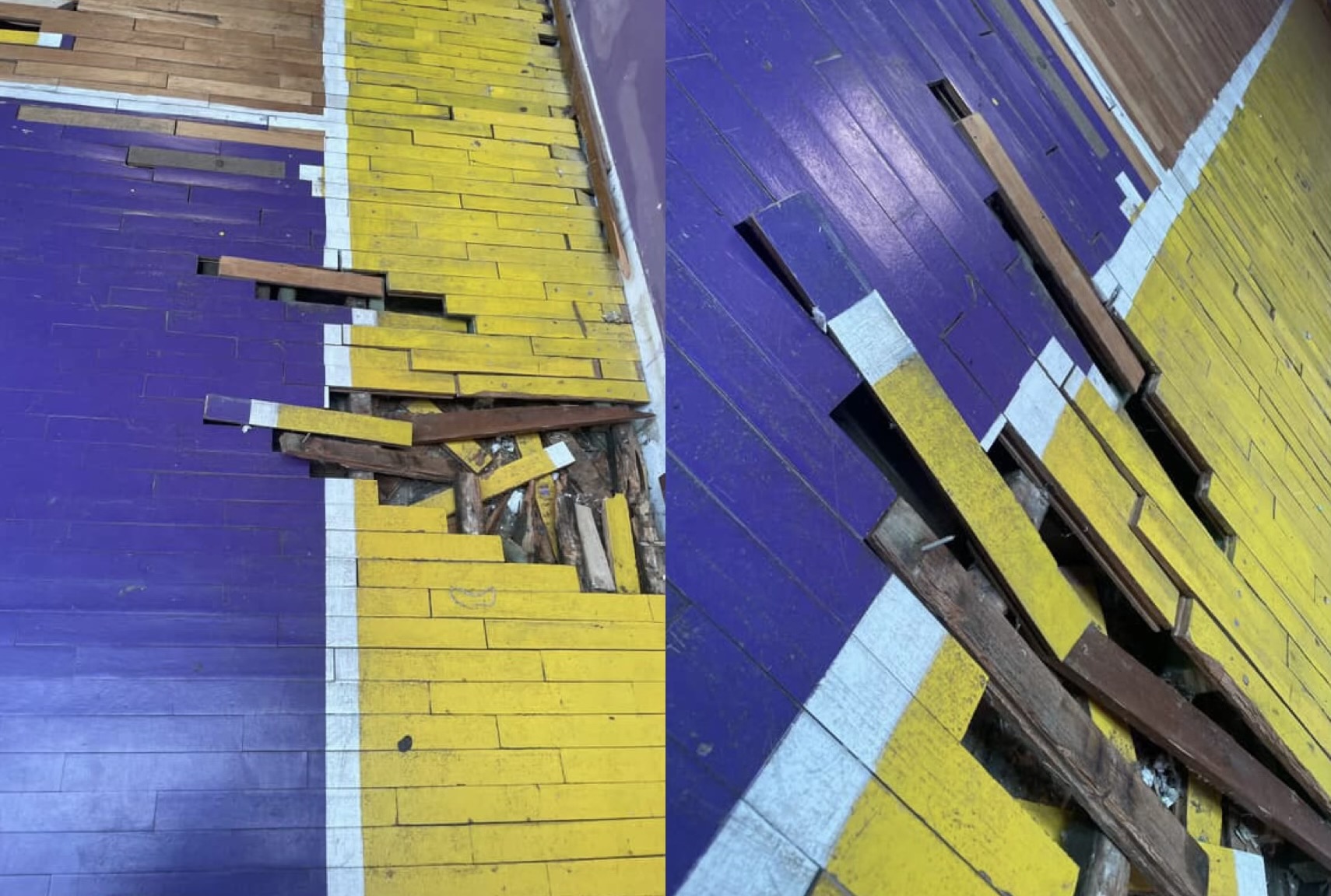 Palestra e gjimnazit në Divjakë në gjendje të mjerueshme, dërrasa të thyera e kalbura