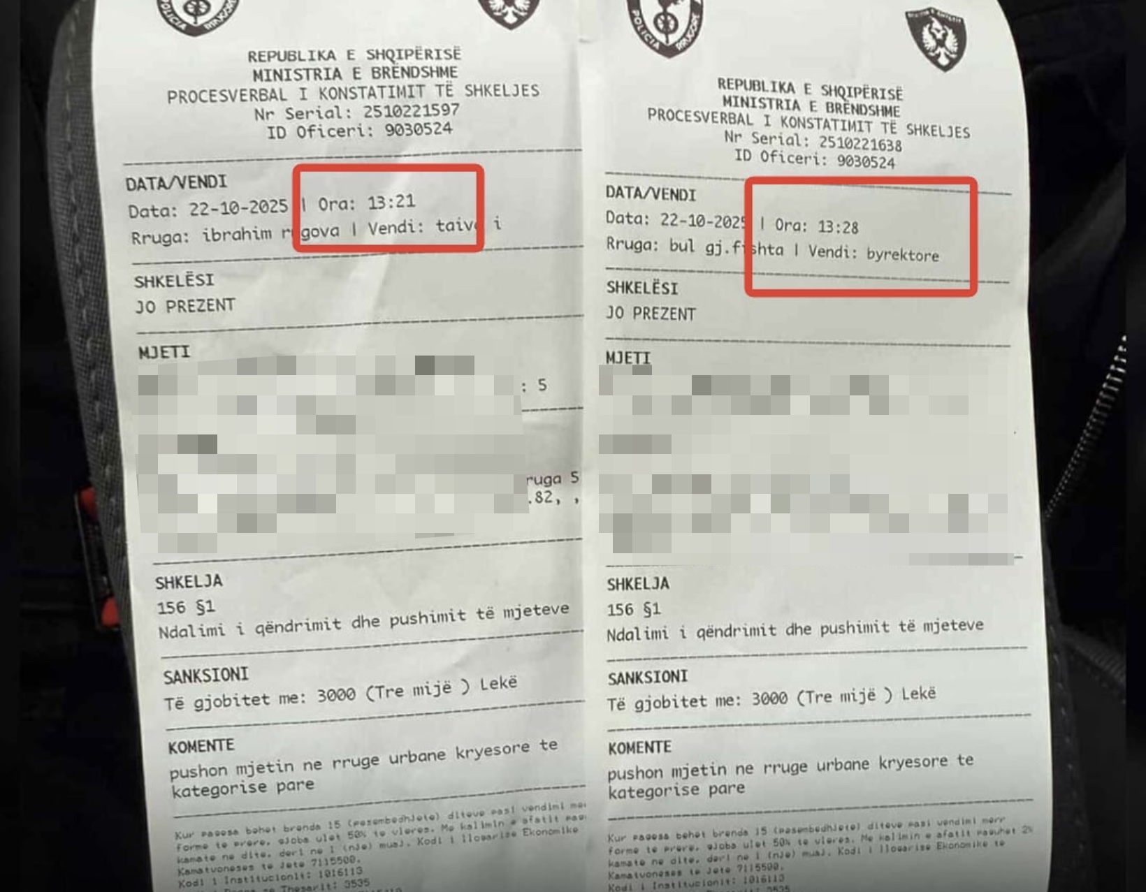 Policia Rrugore me dorë të hekurt! Qytetari gjobitet dy herë brenda 7 minutave