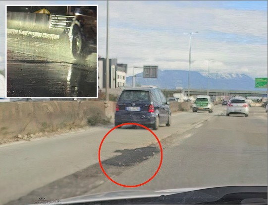 Pas 50 gomave të çara, rregullohet gropa në rrugën Tiranë-Durrës