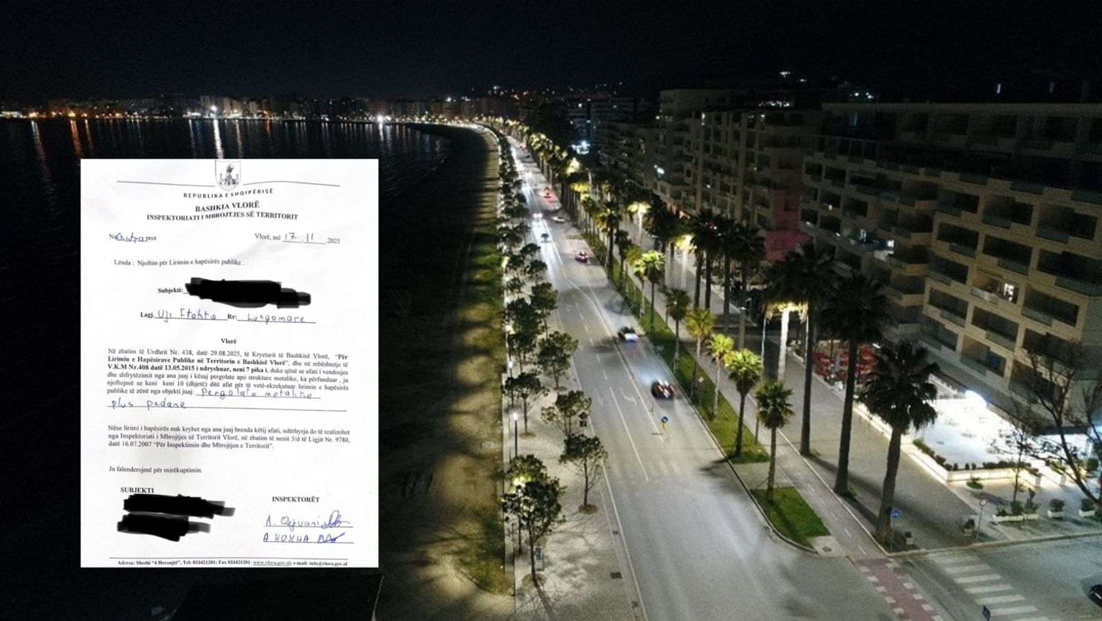 Denoncimi në JOQ  Urdhra prishjeje për bizneset në Lungomare pa vulë dhe pa emër inspektori nga Bashkia e Vlorës