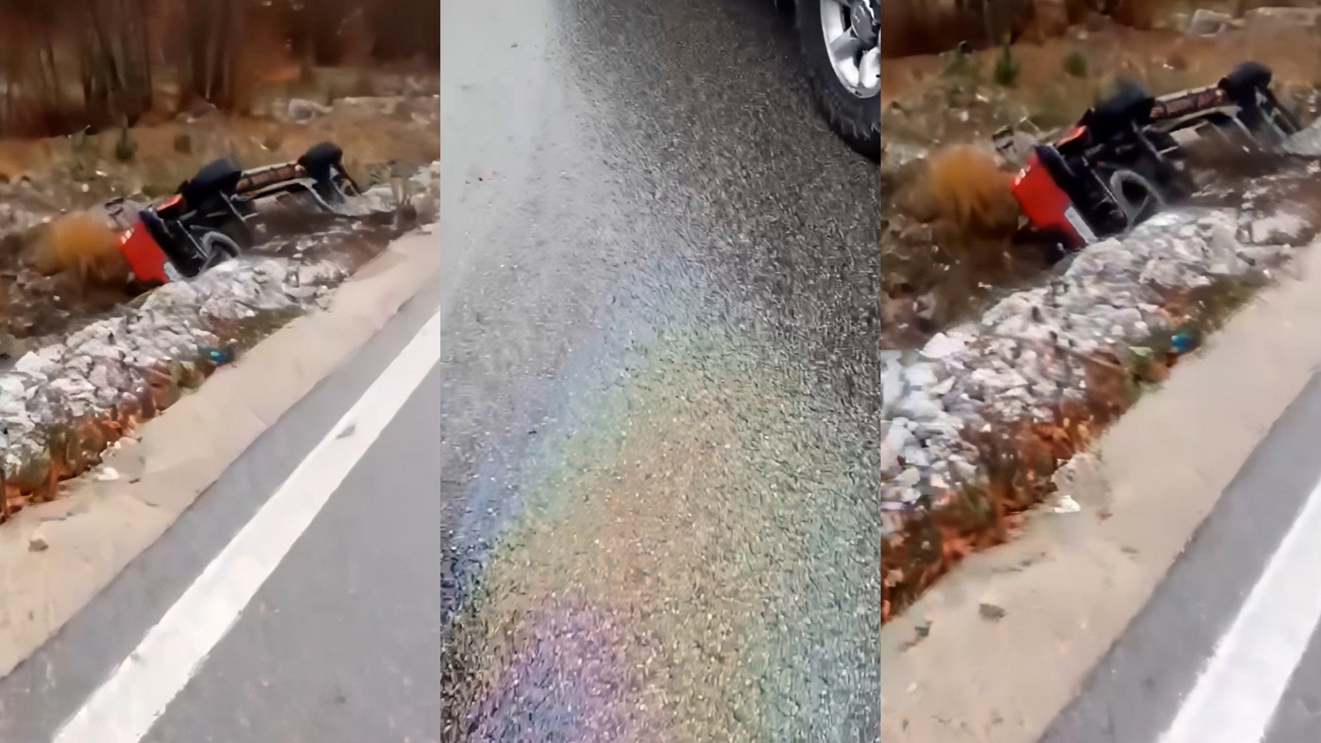 Makina del nga rruga në Theth  qytetari  E kanë mbuluar asfaltin me vaj