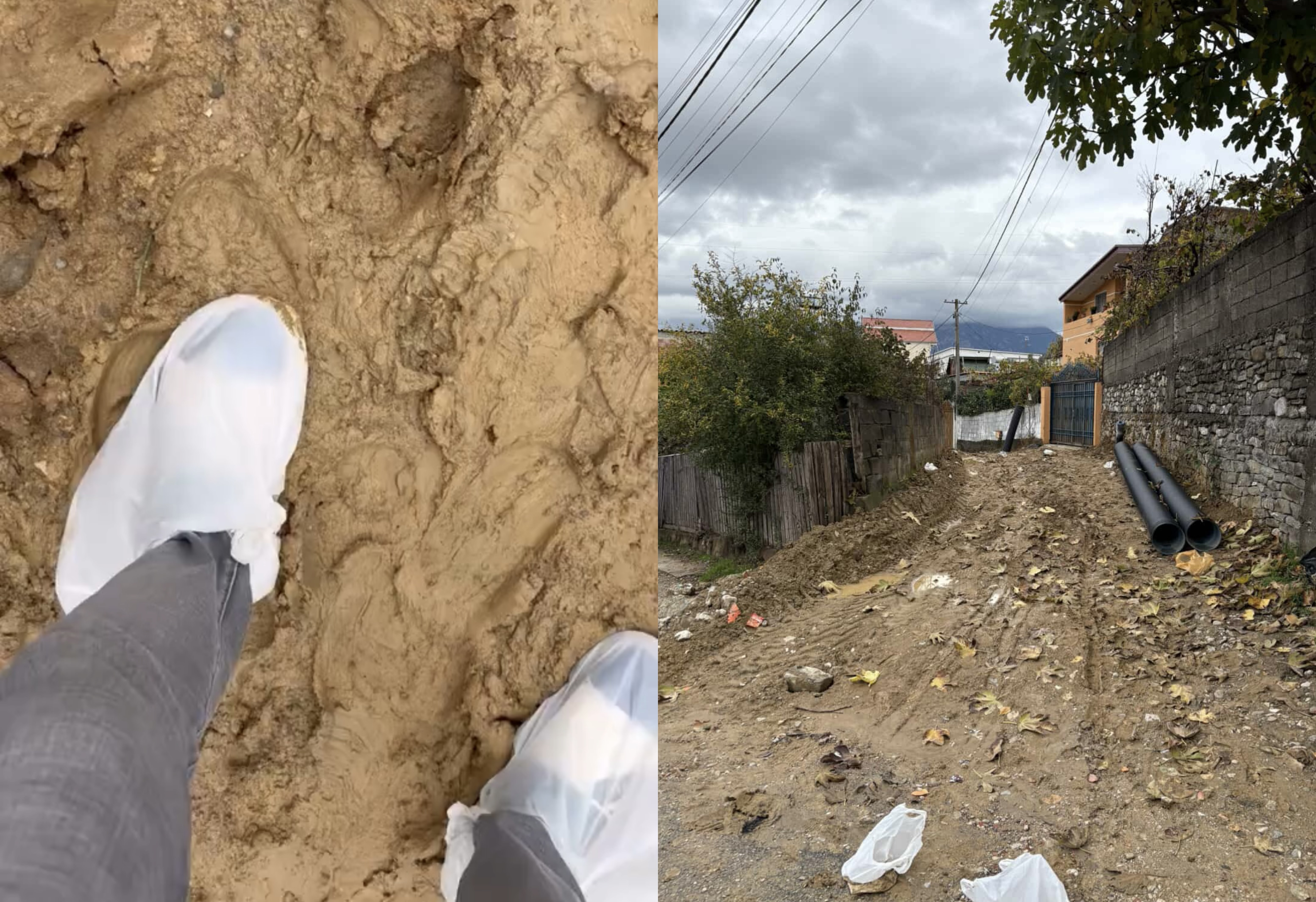 Punimet e ndërprera dhe balta deri në gju, banorët: Vendosim qese në këmbë për të kaluar rrugën