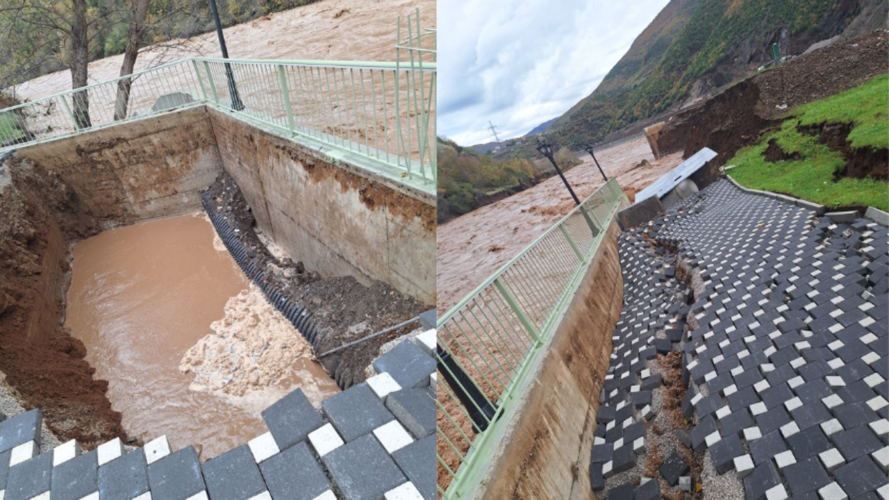Lumi Shkumbin del nga shtrati në Mirakë të Elbasanit  dëmtohet muri mbrojtës i një biznesi dhe kanali vaditës