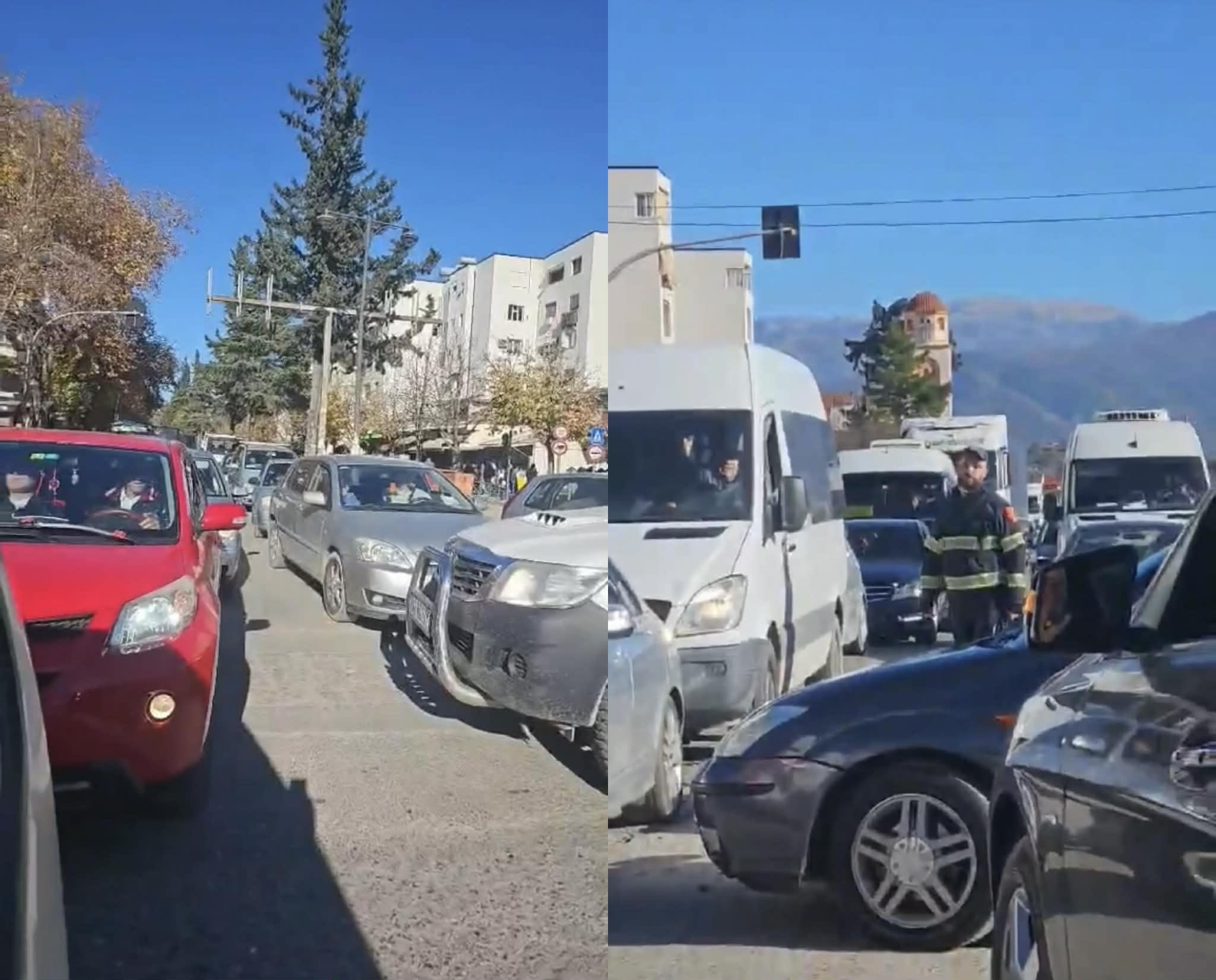 Kryqëzimi i Cërrikut, “ferr” për trafikun: Zjarrfikësja mbetet e bllokuar në rrugë