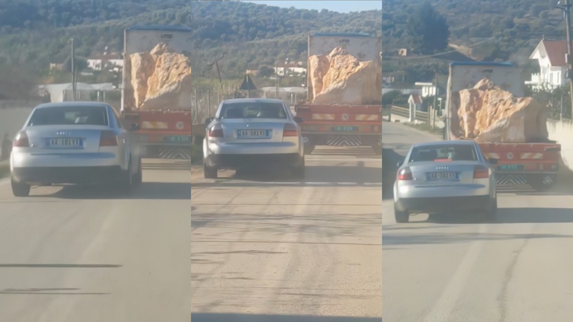  Audi  t nuk i pritet  tenton të parakalojë kamionin me peshë