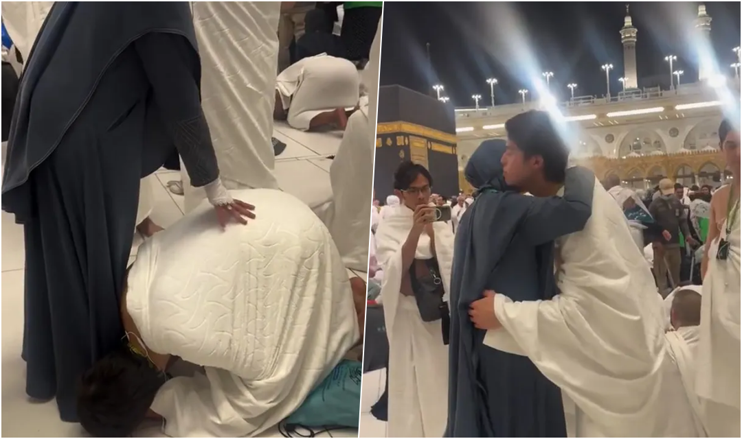 Gjesti prekës në Mekë  Dy djemtë e rinj puthin këmbët e nënës së tyre
