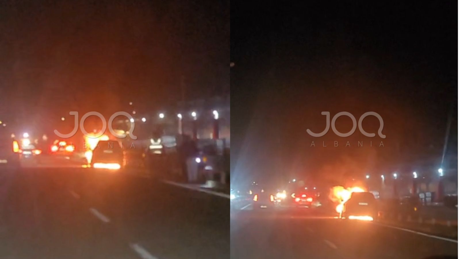 Automjeti shpërthen në flakë pranë rrethrrotullimit të Rrogozhinës  fatmirësisht pa të lënduar 