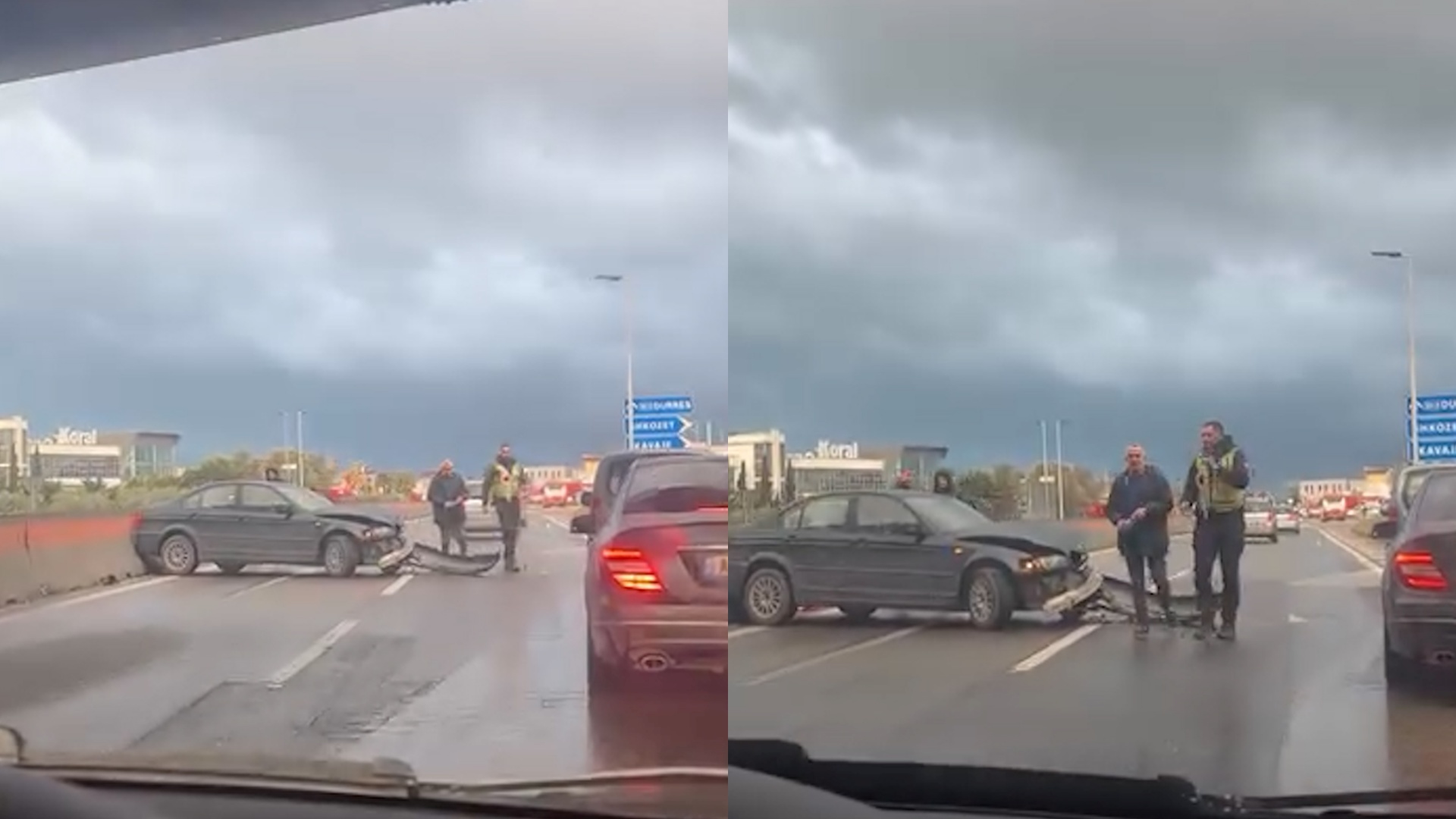 Aksident në autostradën Tiranë Durrës  makina përplaset me barrierat