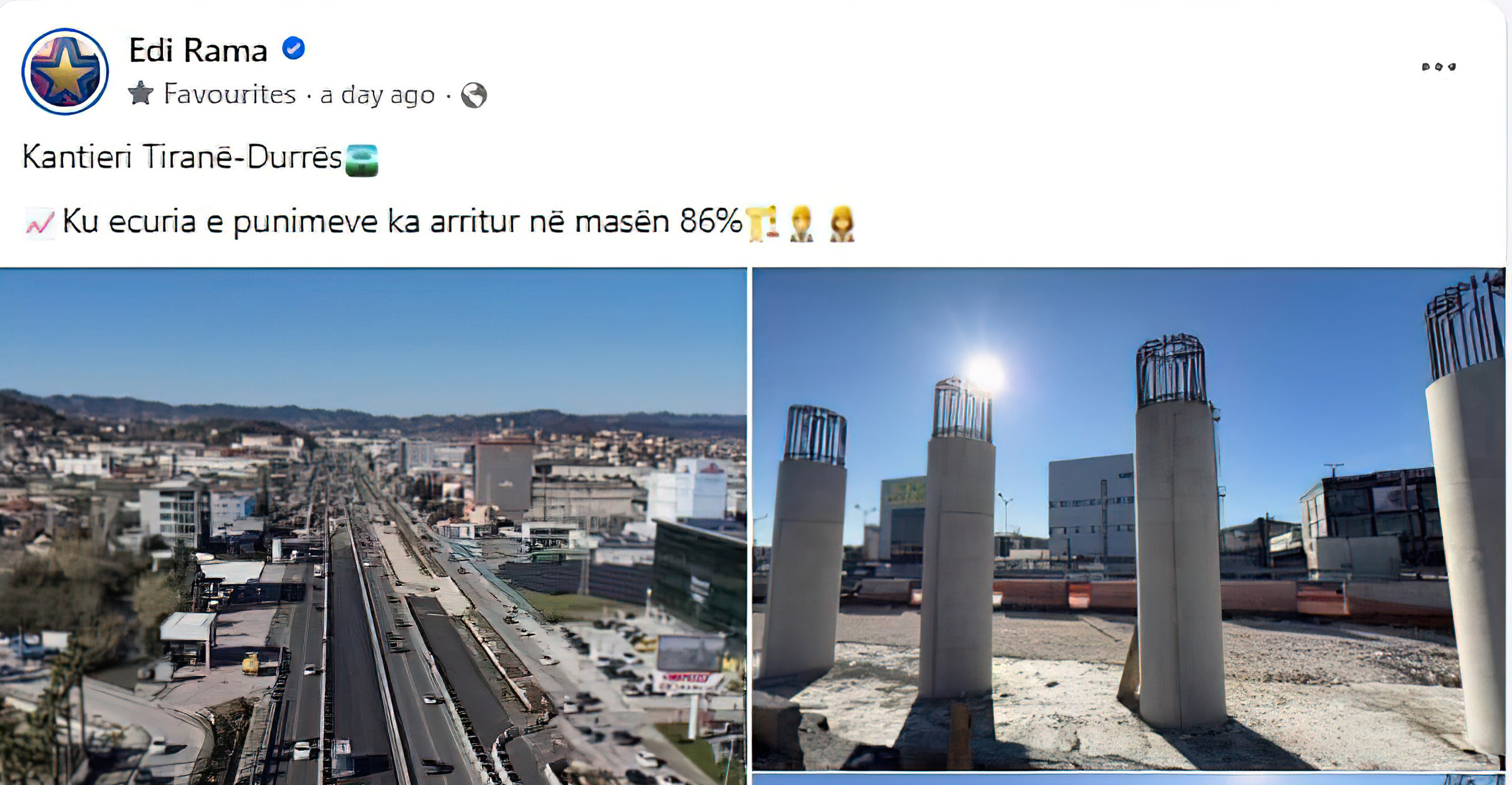 Shteti feston: Përfundon 86% e 16% të parë të autostradës Tiranë–Durrës