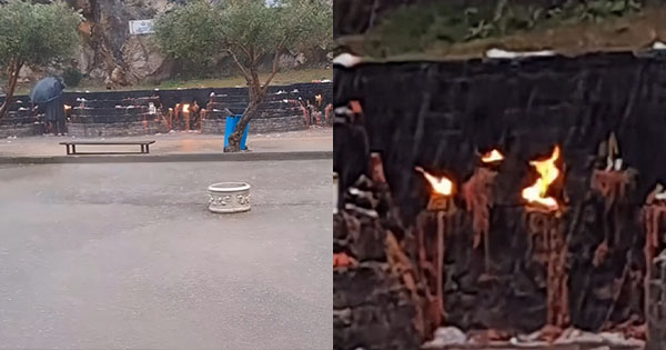 Reshjet e forta të shiut nuk i fikin qirinjtë te Kisha e Laçit