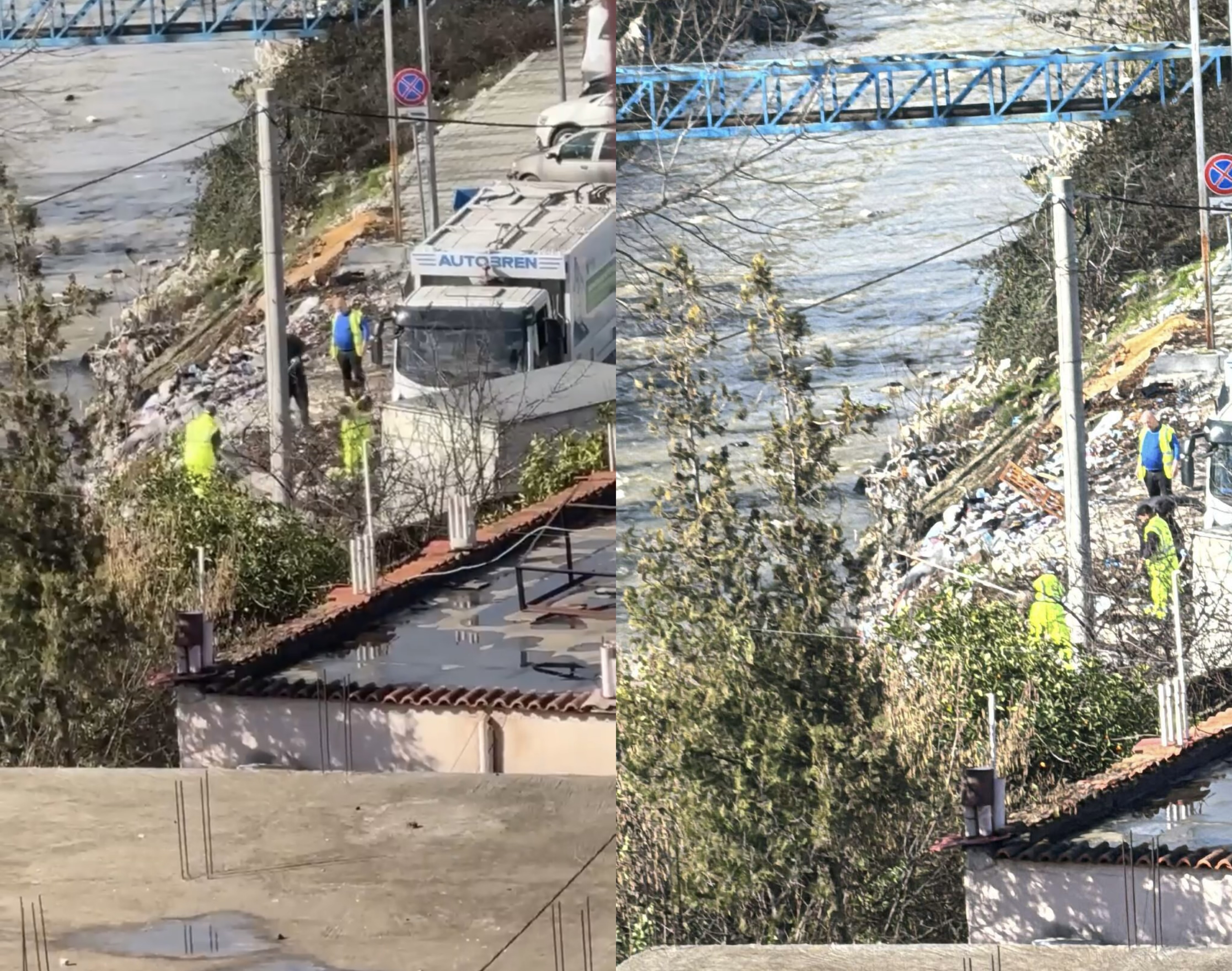Punonjësit e pastrimit hedhin mbeturinat nga kamioni direkt e në lumin Lana
