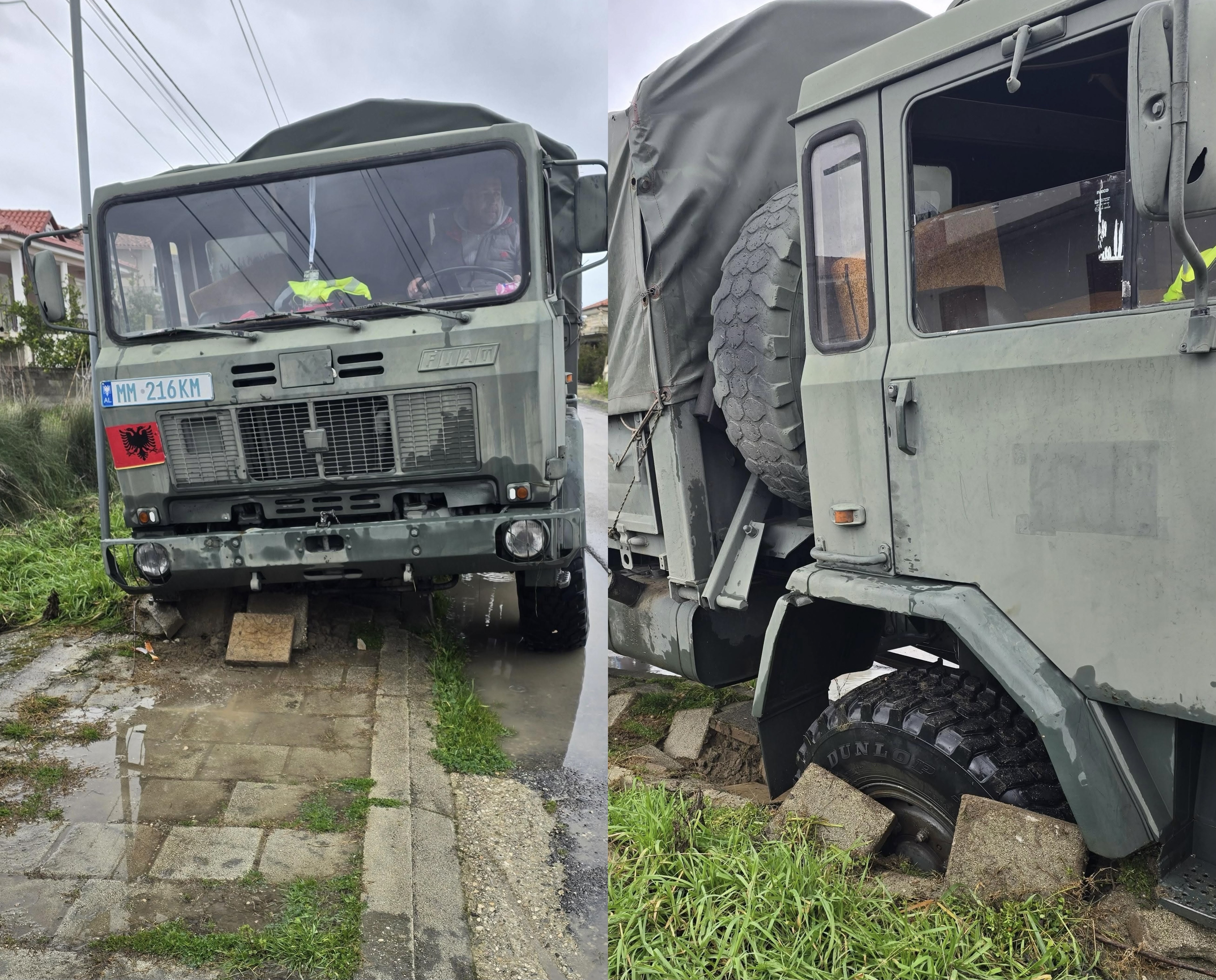 Kamionët e ushtrisë shkojnë për të ndihmuar të përmbyturit dhe bëhen vetë për ndihmë