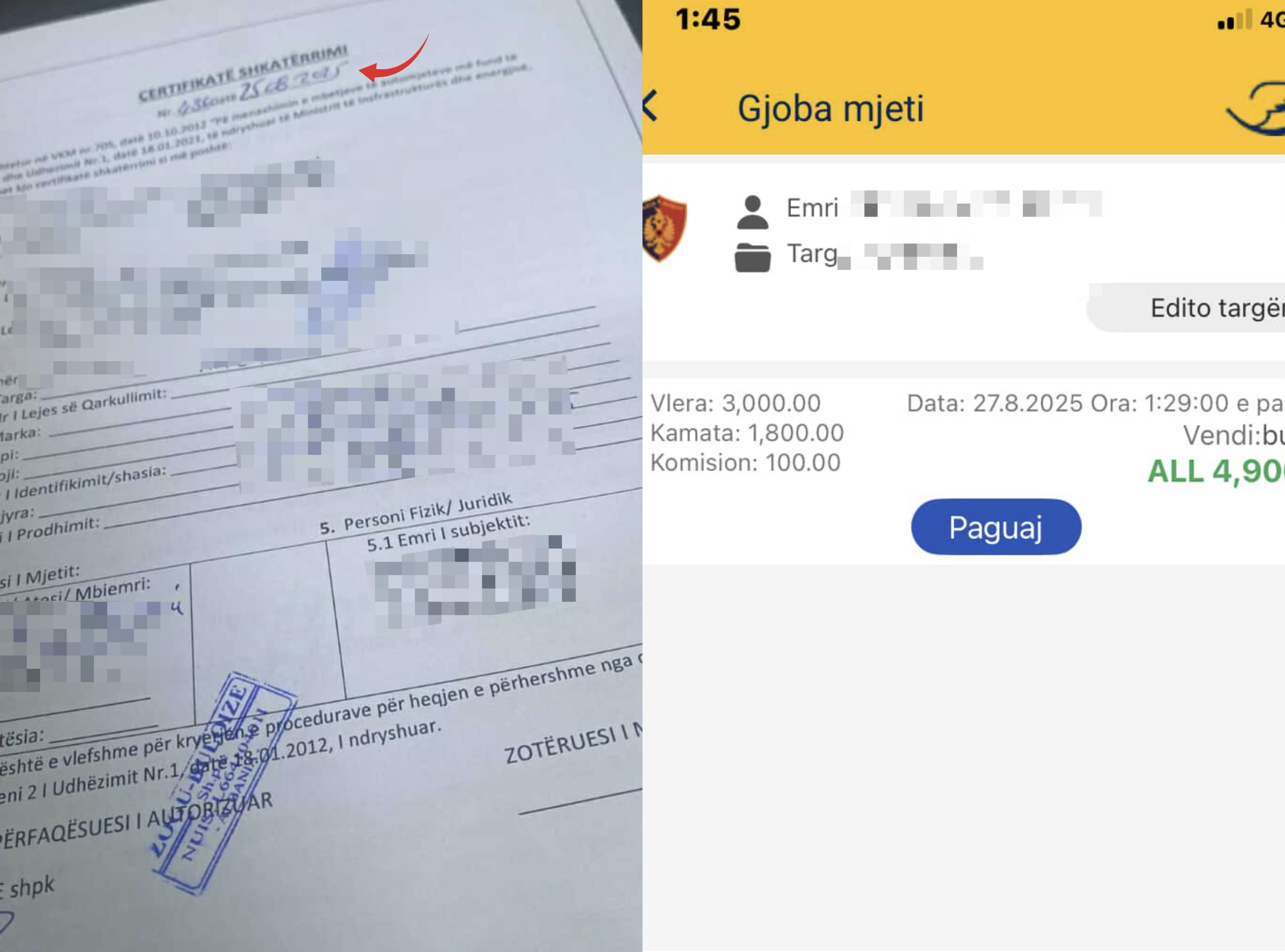 Më datë 25 gusht dorëzoi makinën për shkatërrim, më 27 qytetari gjobitet për parkim