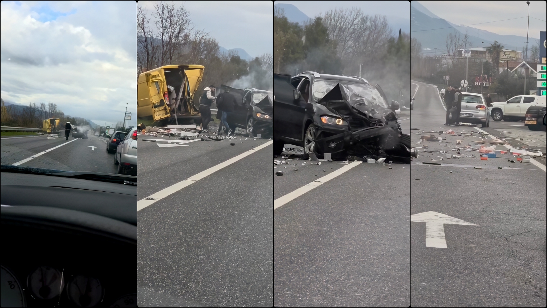 Aksident në Lezhë  BMW përplaset me furgon  qytetarët i vijnë në ndihmë