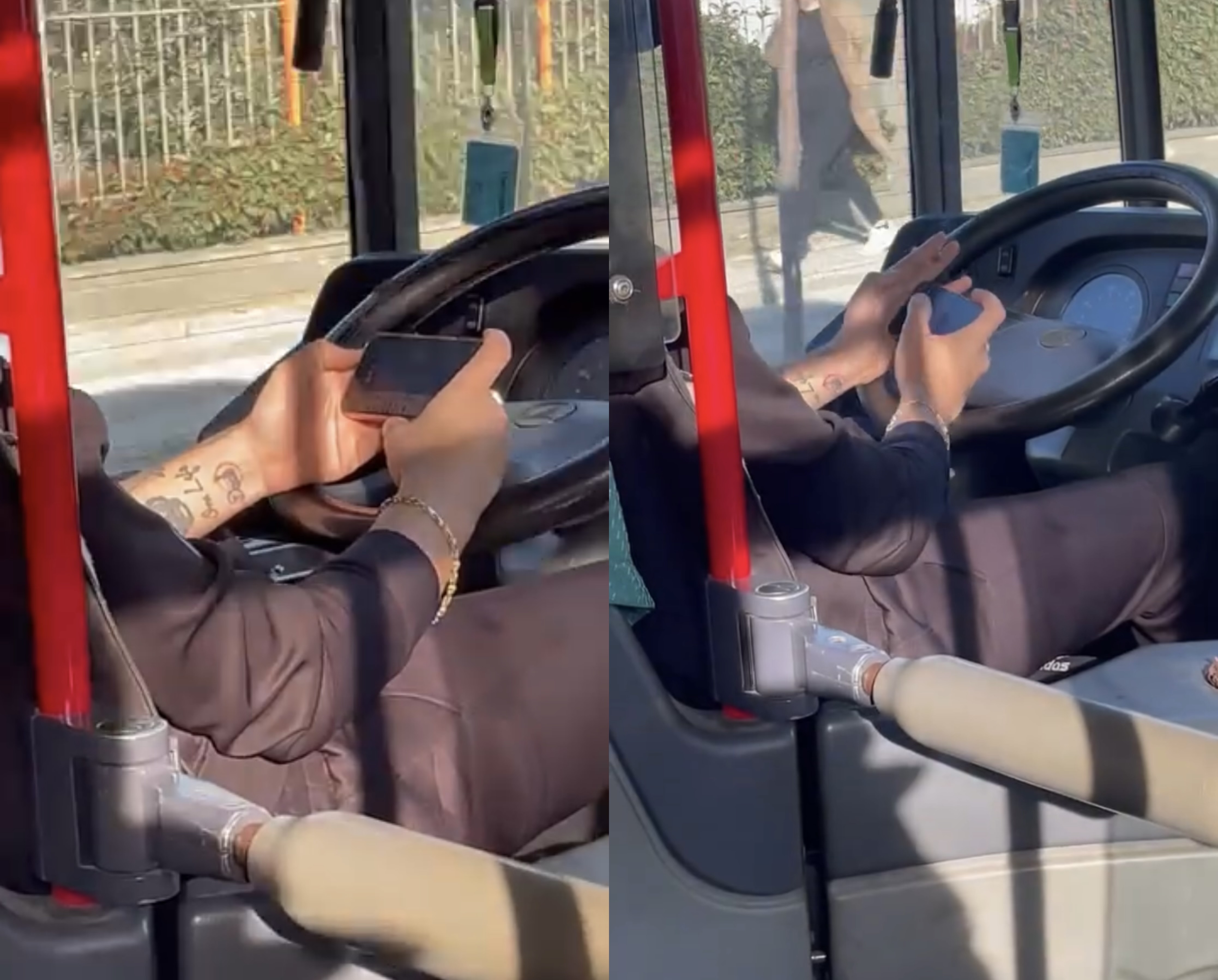  Super  shoferi i Vorës me cigare  murlan në telefon dhe timonin në mëshirë të fatit