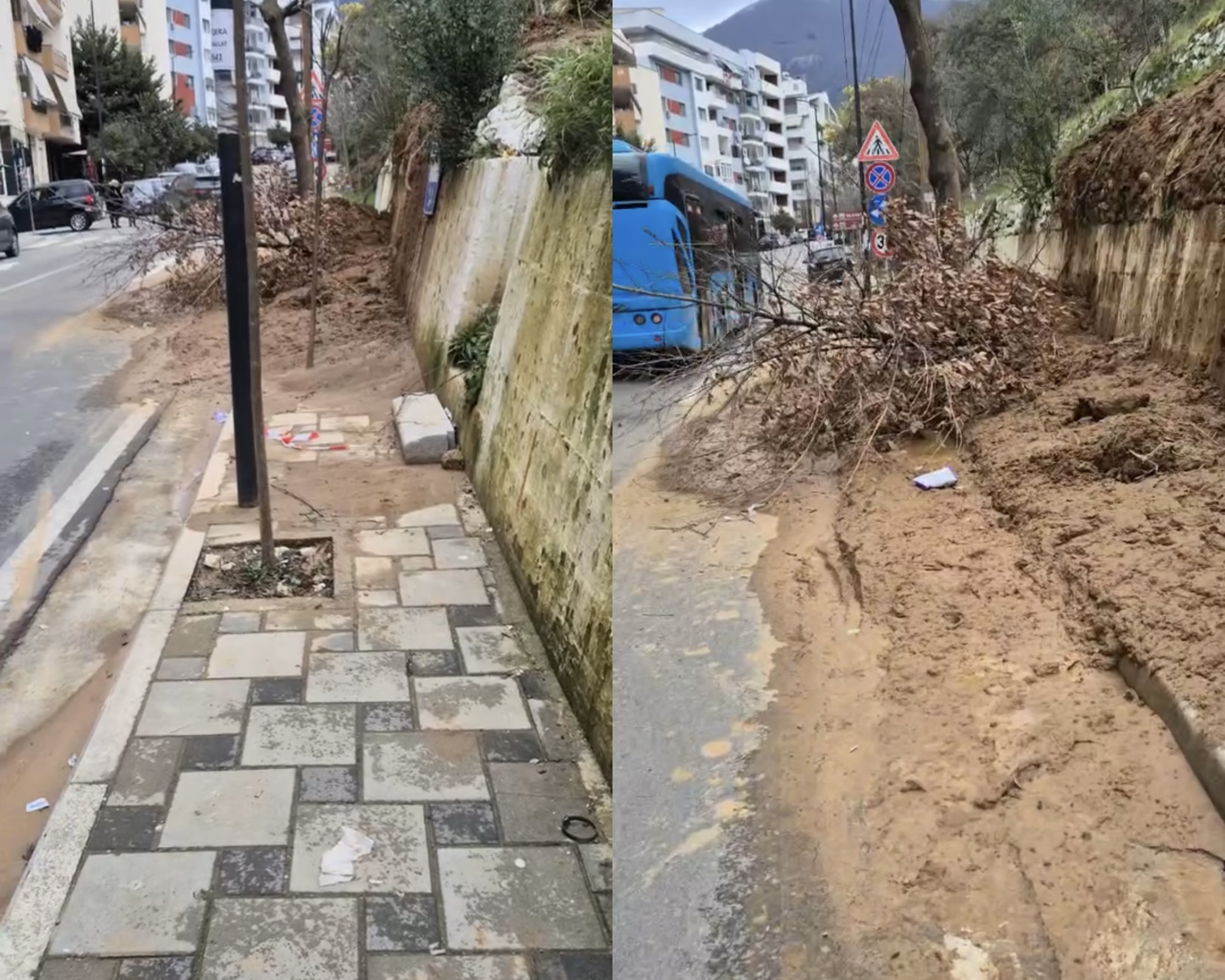 Rrëshqitje dherash në Fresk  pema rrëzohet dhe bie në rrugë