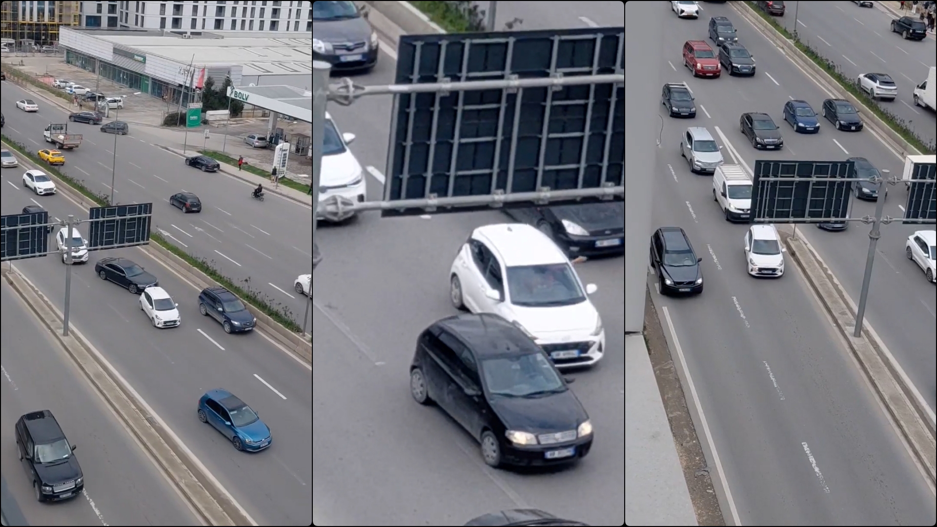 Rrezik në hyrje të Tiranës  shoferja rrezikon të shkaktojë aksident