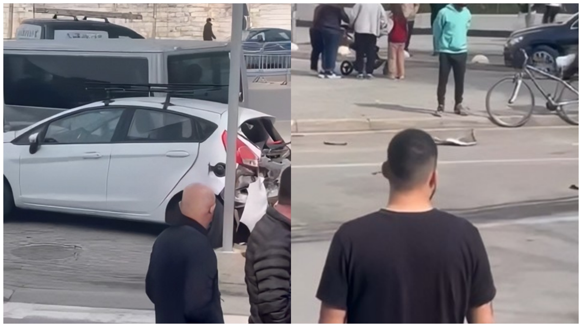 Me shpejtësi skëterrë  makina del nga rruga dhe përfundon në trotuar