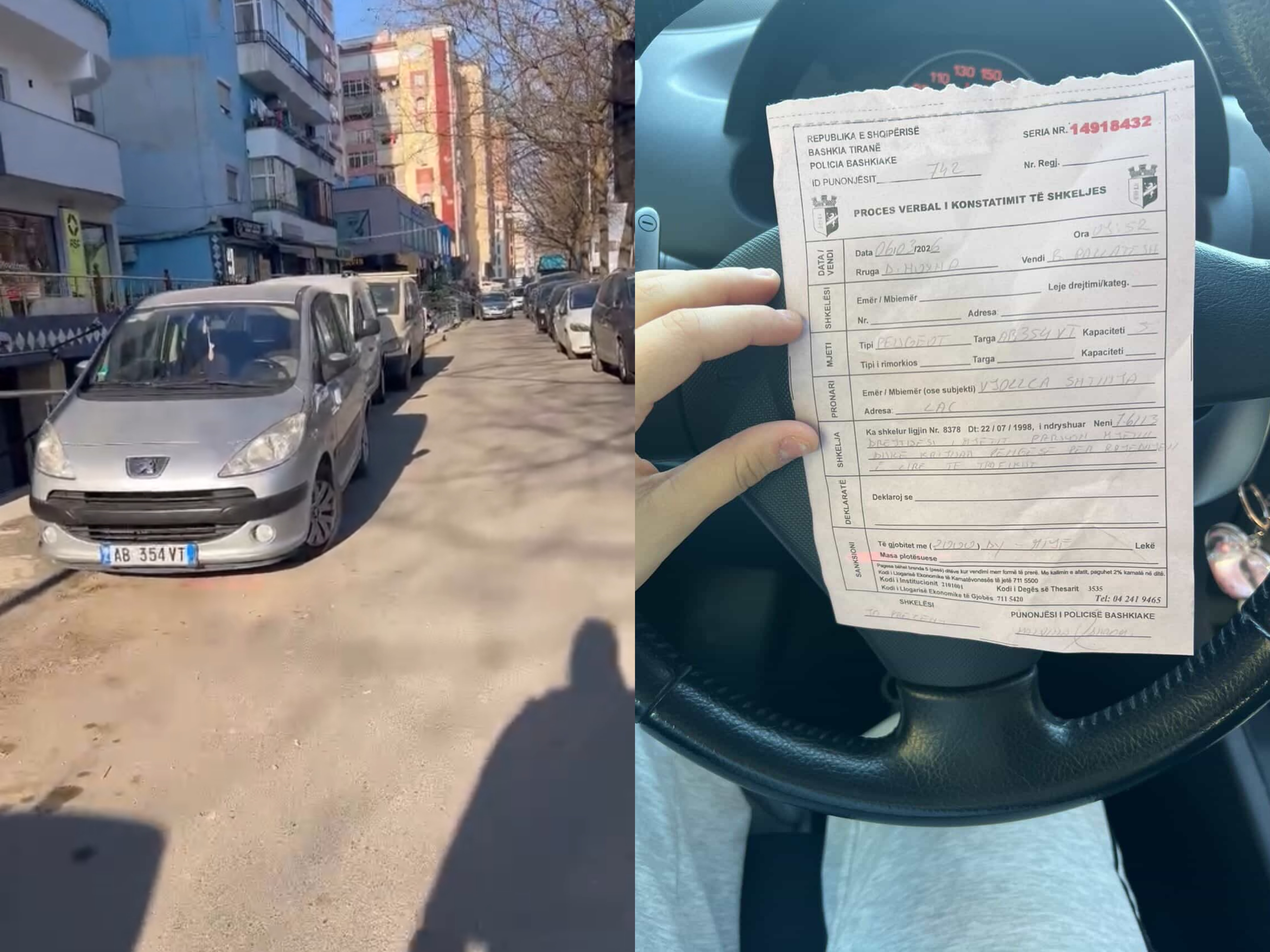 Policia me gjoba sa për numër  Emri dhe vendndodhja në fletë s përputhen me targën