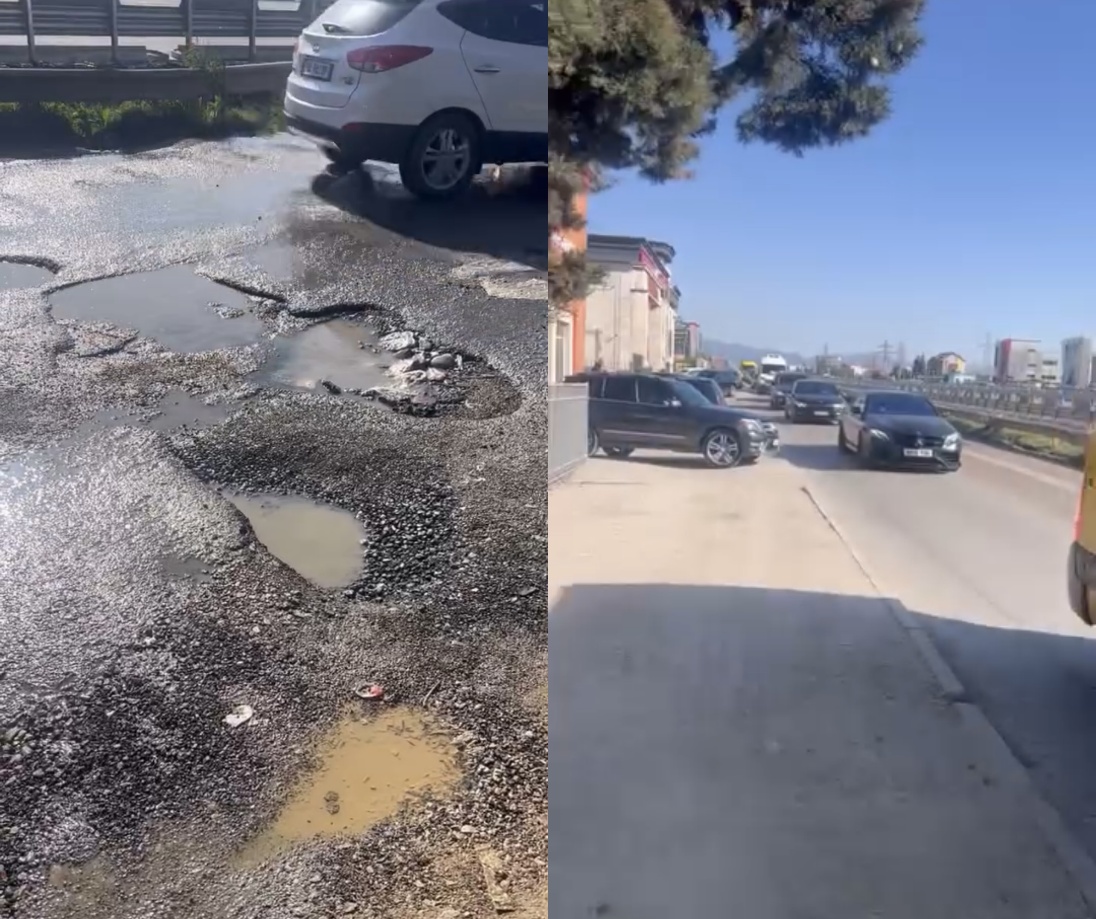 Trafik kilometrik në rrugën dytësore Tiranë Vorë  gropat po u nxijnë jetën shoferëve