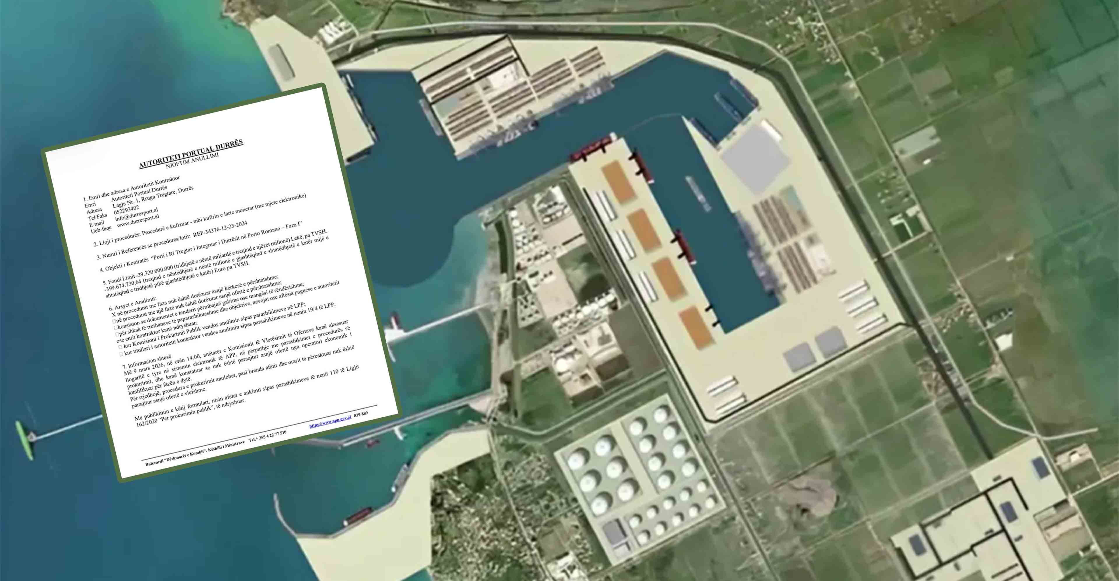 Dështon gara për Portin e Ri të Porto Romanos: Anulohet zyrtarisht tenderi