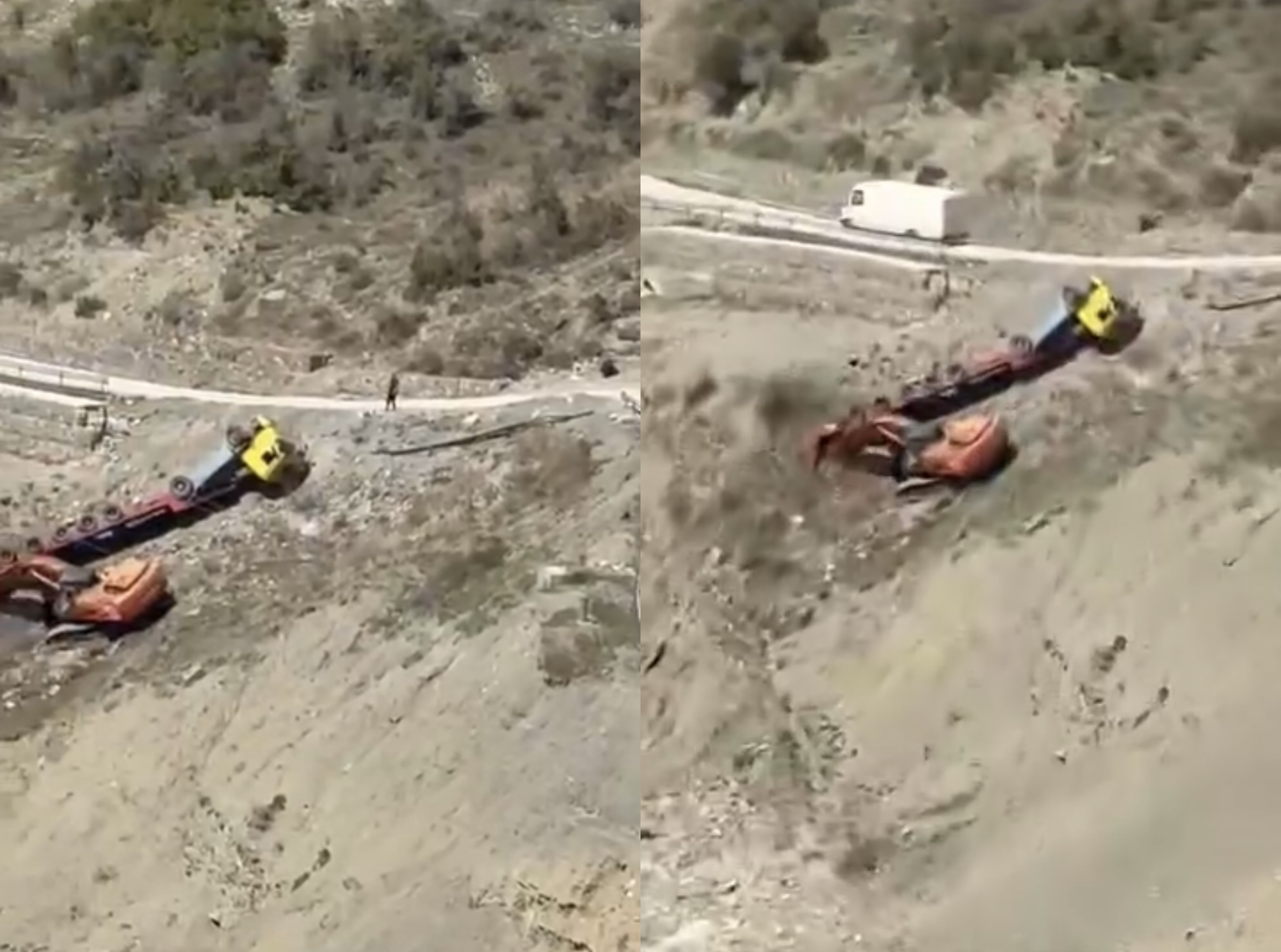 Barrierat vetëm për zbukurim  trajleri me fadromën dalin nga rruga dhe aksidentohen