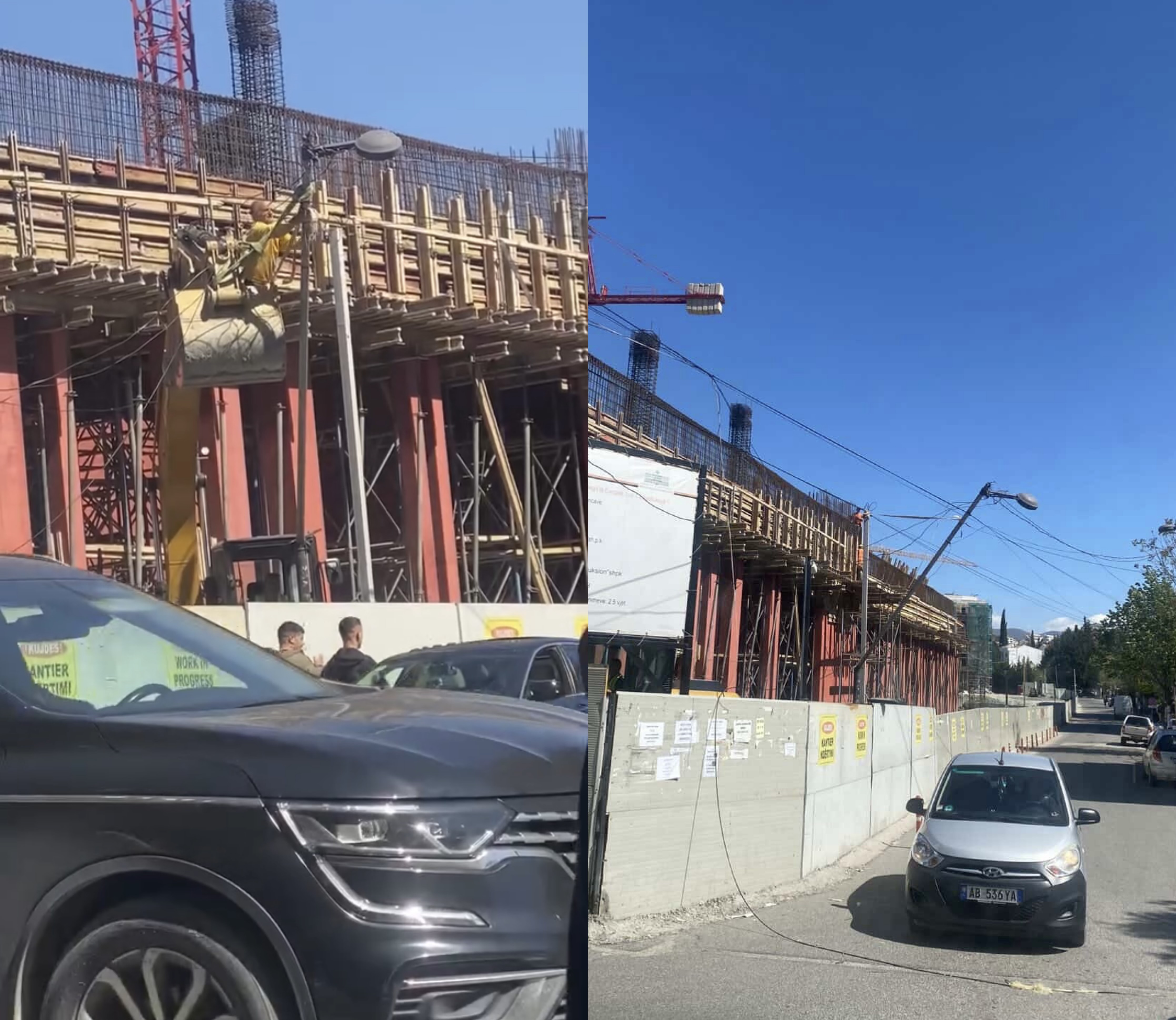 Kaos në kantierin pranë Ekonomikut  Eskavatori këput kabujtë elektrikë  makinat ecin mes tyre