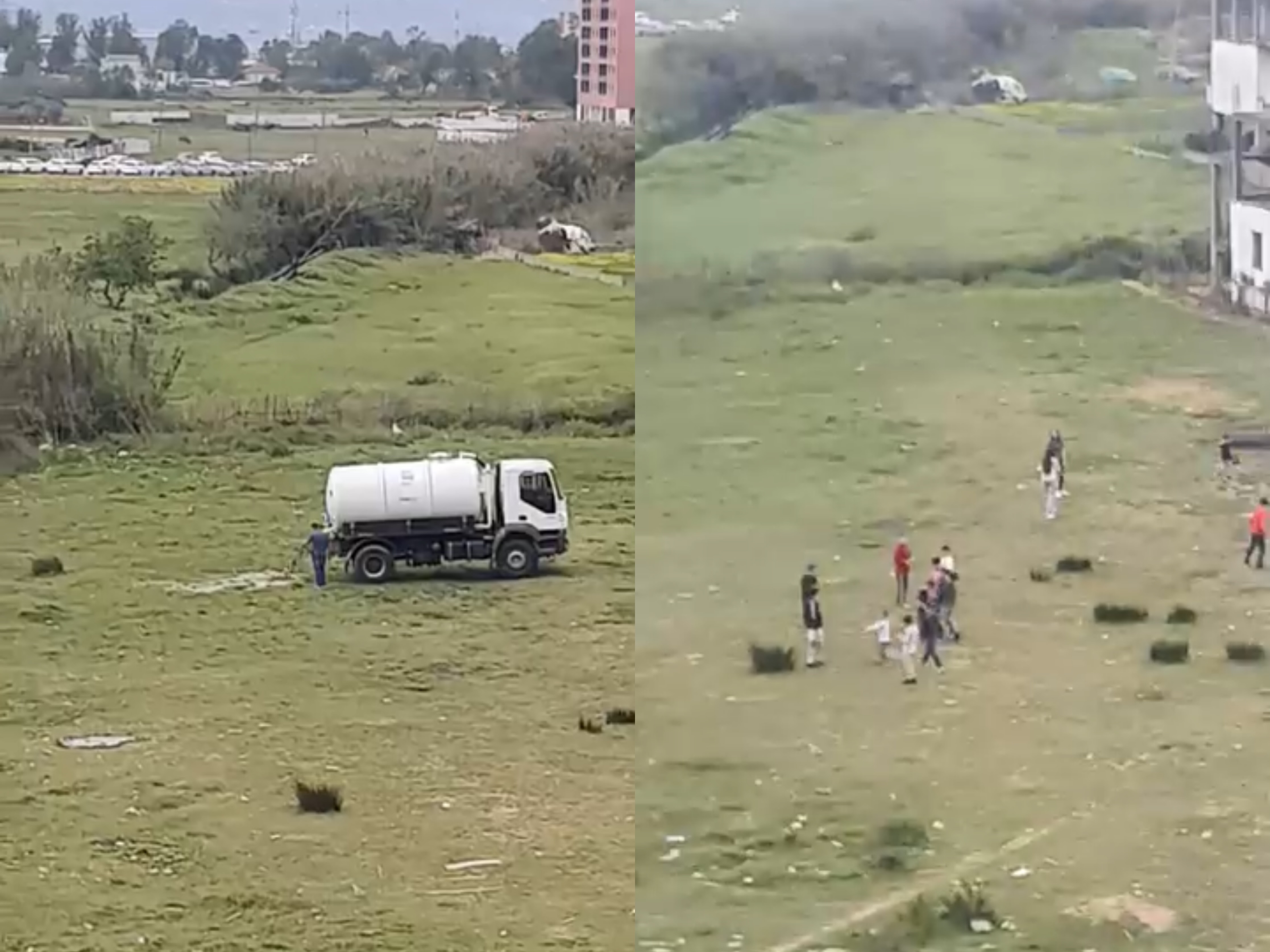 Autoboti shkarkon ujërat në fushën ku luajnë çdo ditë fëmijët në Yzberisht