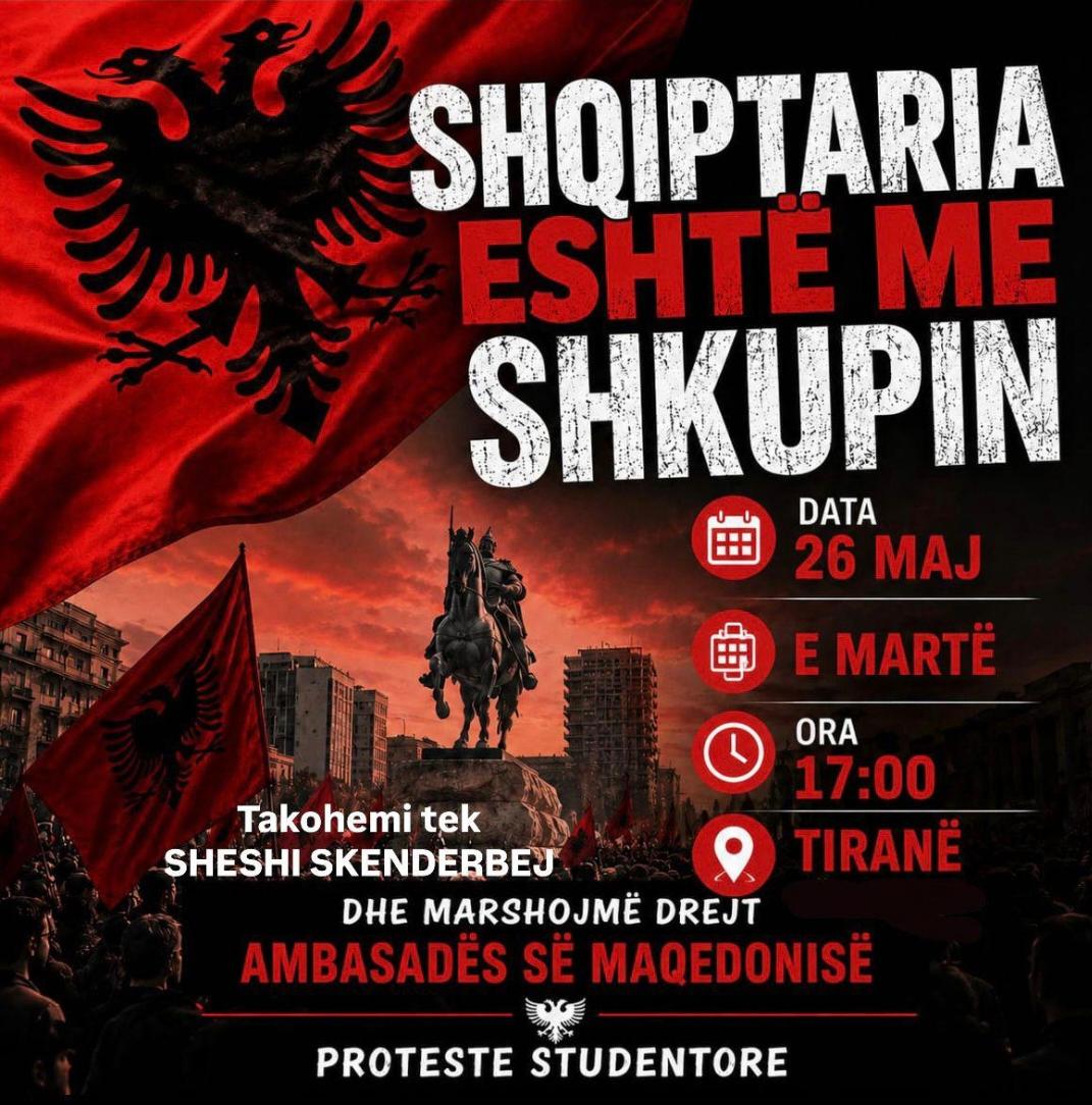 Më 26 maj Shqiptaria është me Shkupin para Ambasadës së RMV në Tiranë