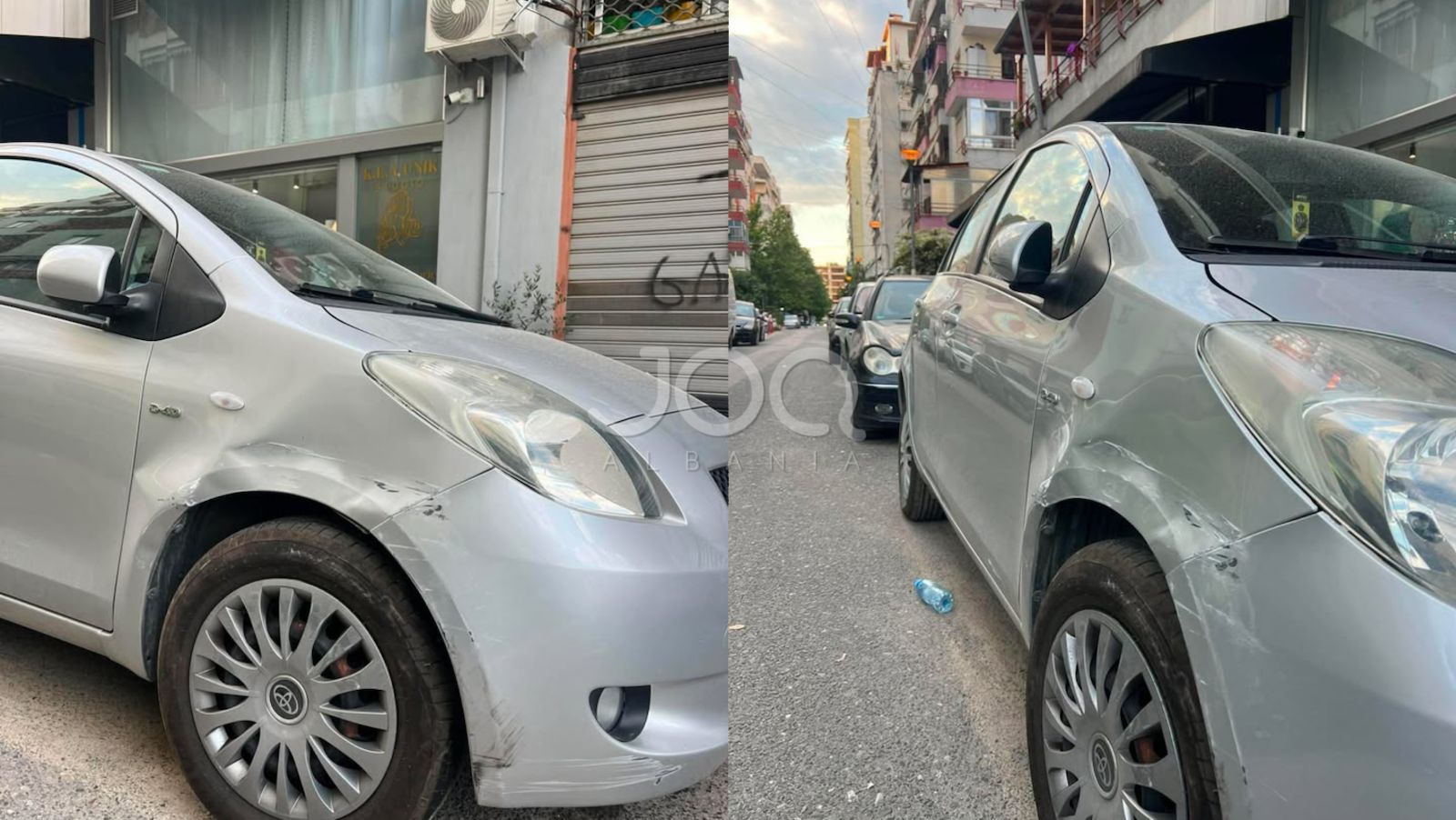 Shoferi i  C Class  it të zi përplas automjetin e parkuar dhe largohet