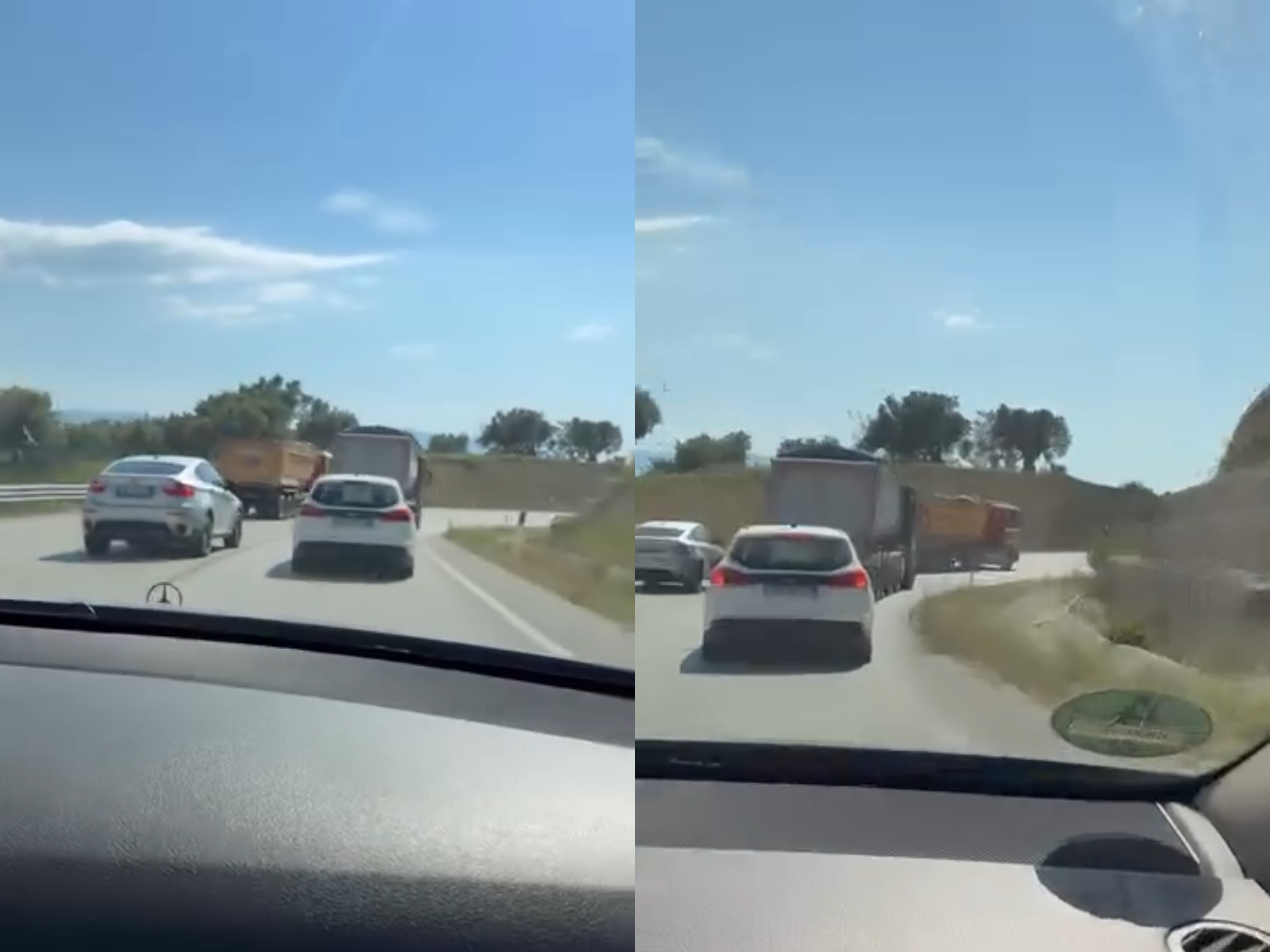 Kamioni në Bypassin e Vlorës e ka me nxitim  futet në parakalim dhe pas tij një makinë tjetër