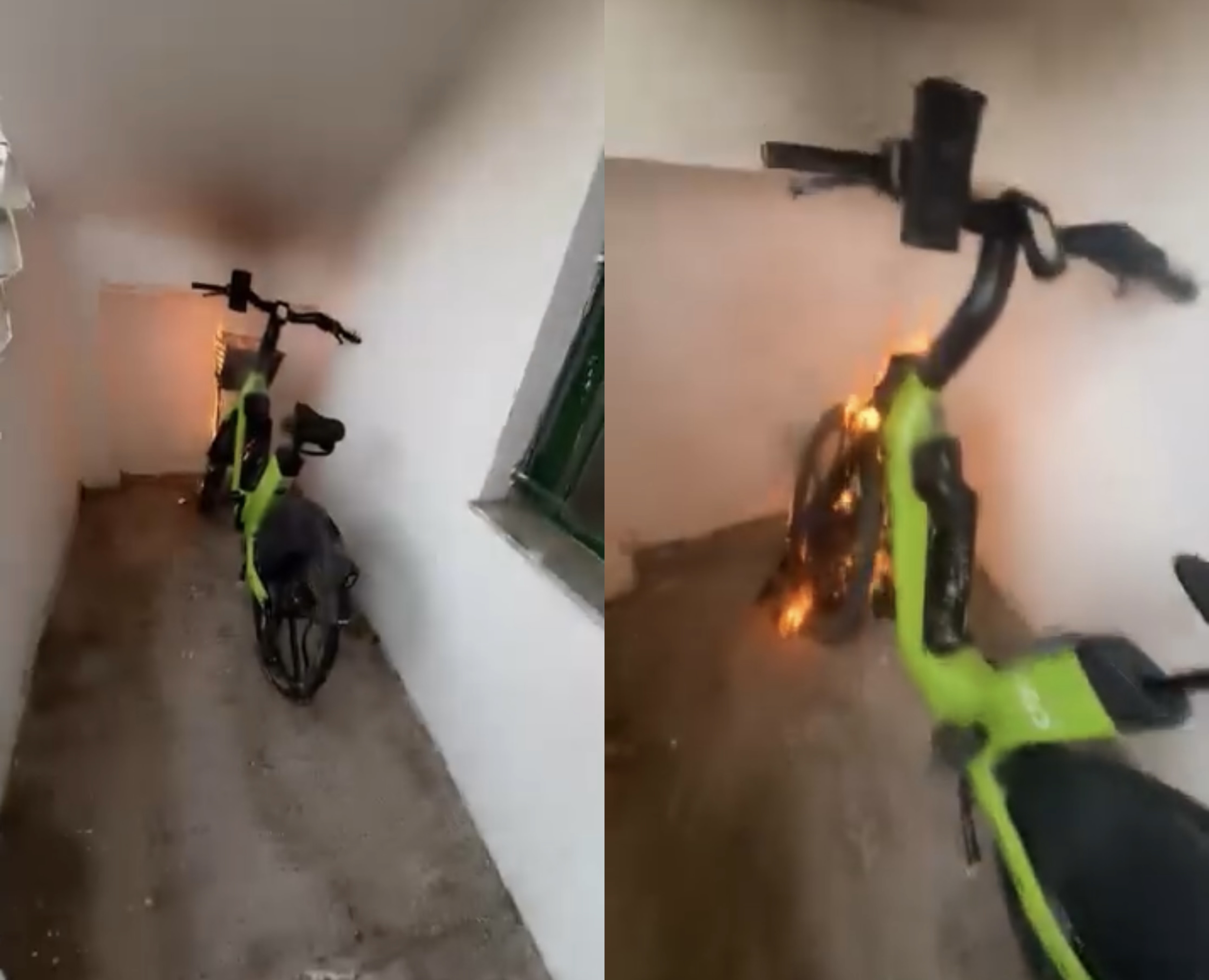 Të moshuarit i marrin biçikletën elektrike dhe ia djegin poshtë shkallëve