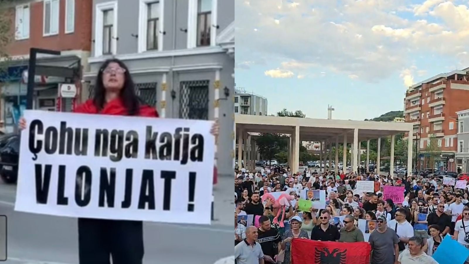 Vlonjatët në protestë për Zvërnecin  marshojnë drejt Sheshit të Flamurit me pankarta në duar