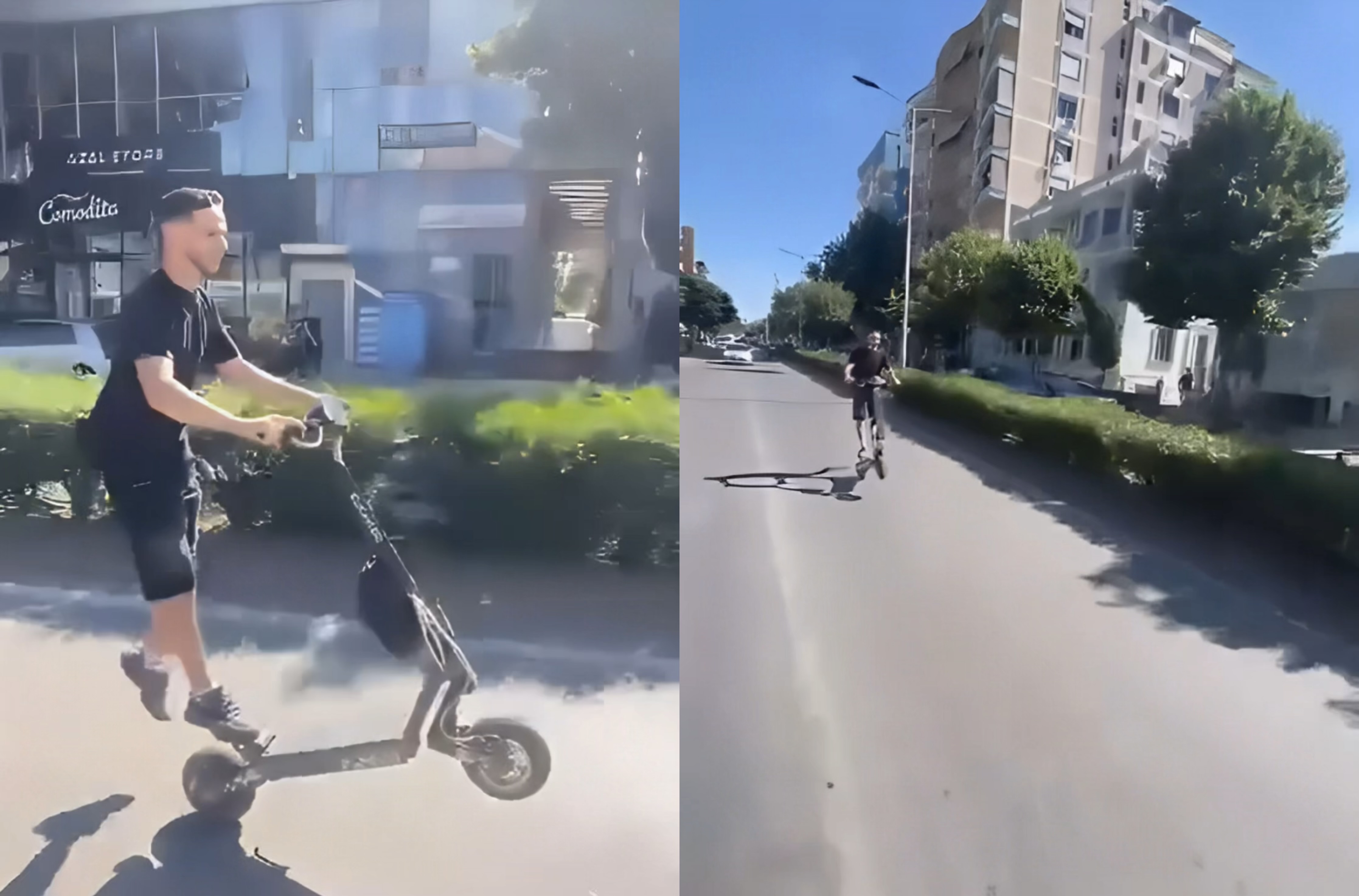 I riu bën manovra të rrezikshme me skuter  e ngre në gomë të parë
