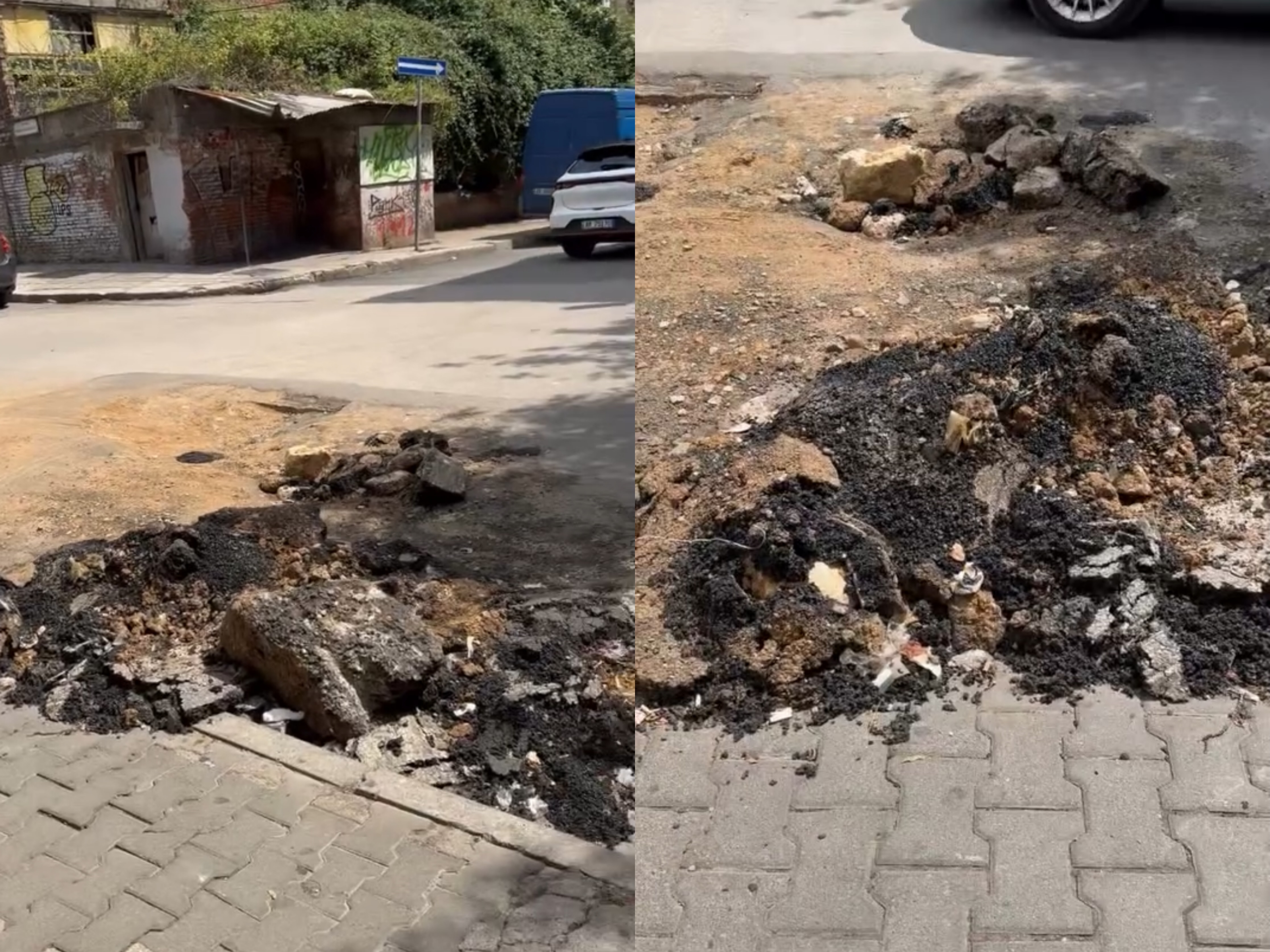  Punimet kanë mbaruar  gurët dhe inertet prej 1 jave në mes të rrugës 